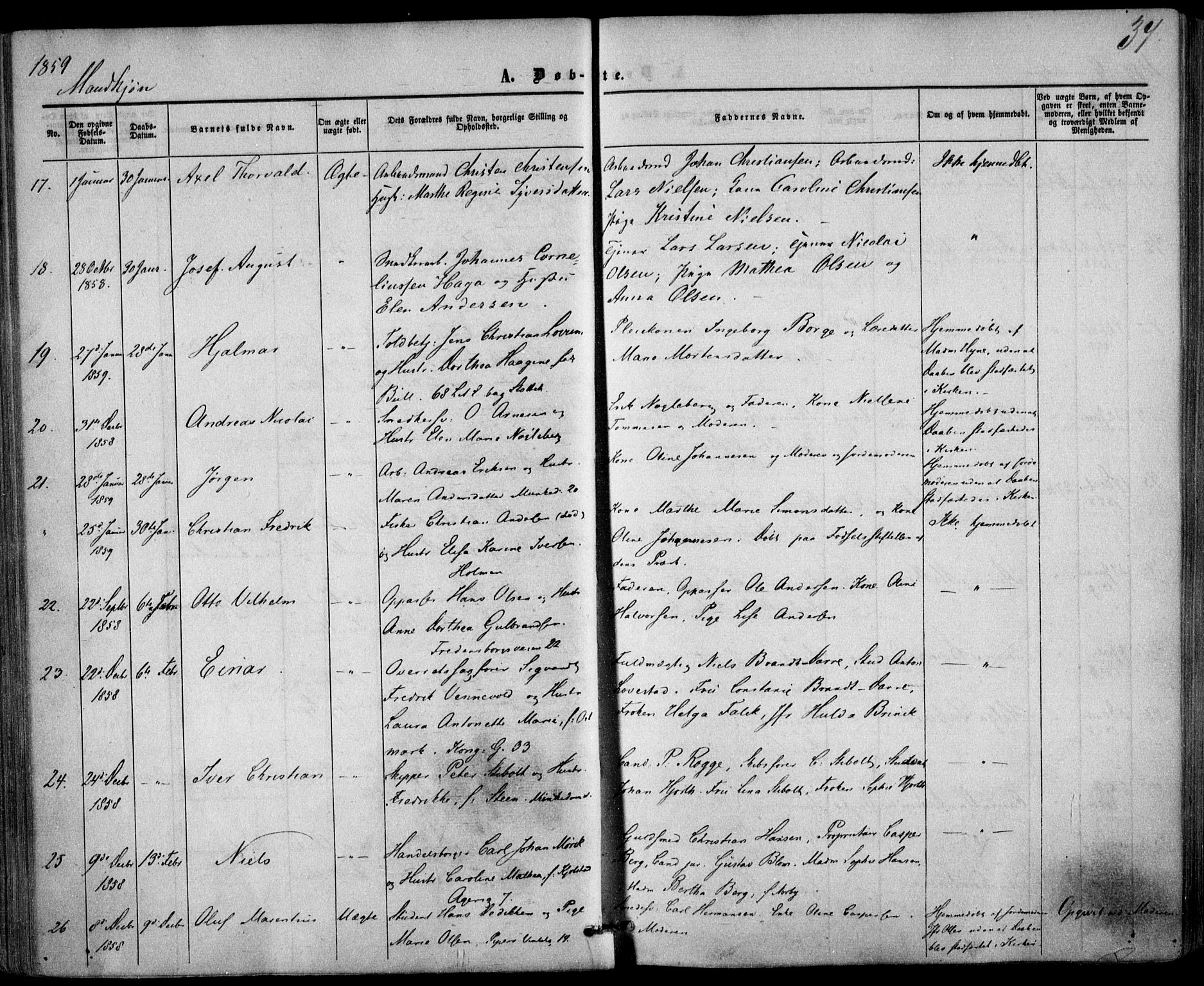 Trefoldighet prestekontor Kirkebøker, SAO/A-10882/F/Fa/L0001: Parish register (official) no. I 1, 1858-1863, p. 37