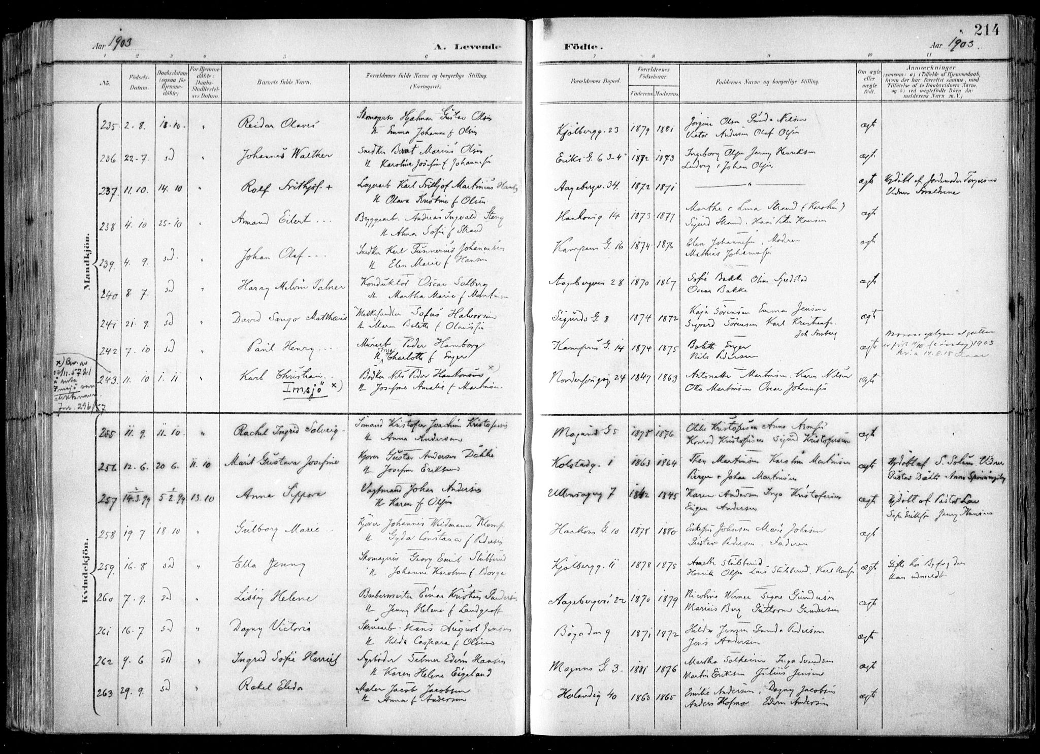 Kampen prestekontor Kirkebøker, SAO/A-10853/F/Fa/L0007: Parish register (official) no. I 7, 1897-1905, p. 214