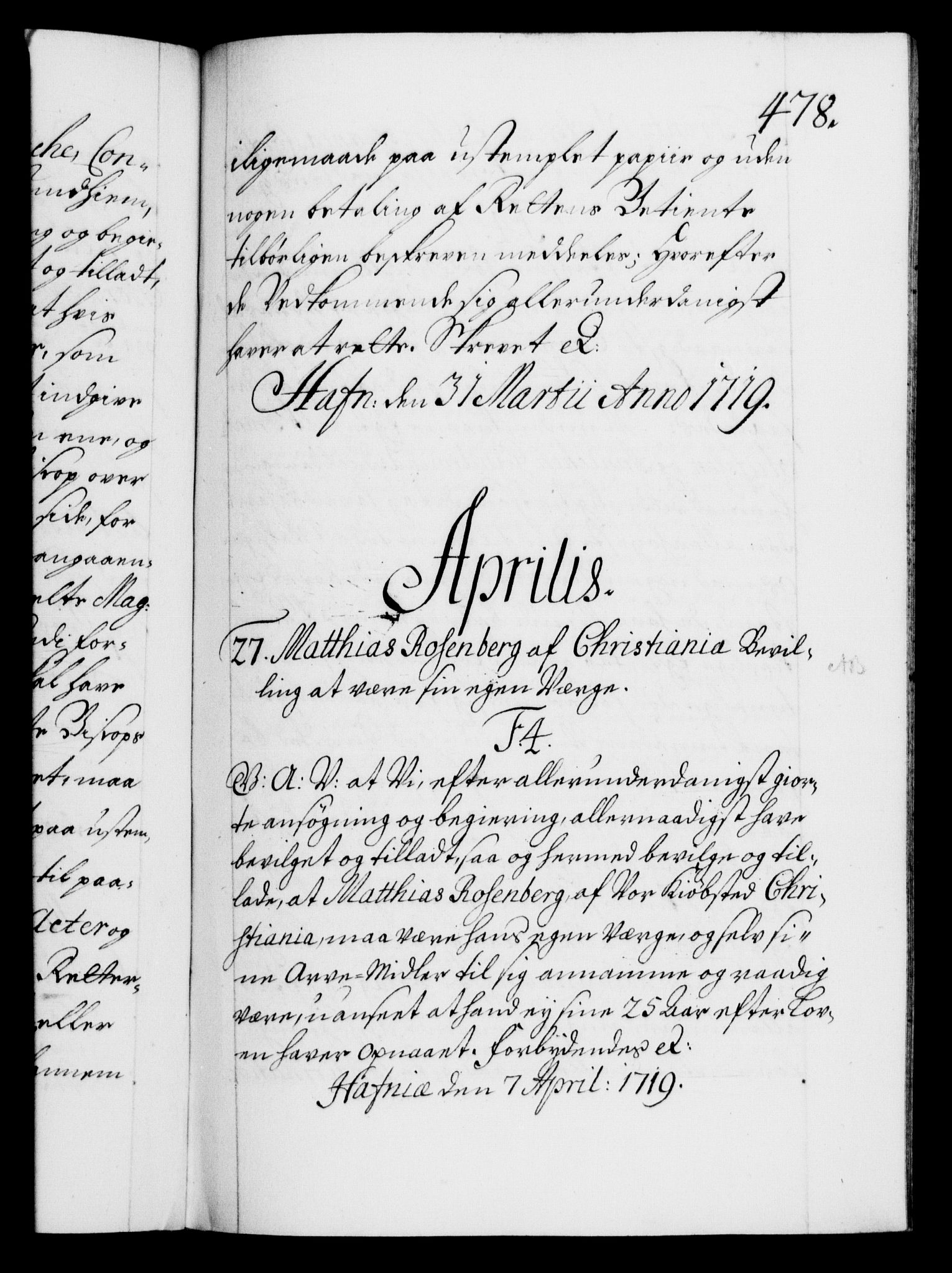 Danske Kanselli 1572-1799, AV/RA-EA-3023/F/Fc/Fca/Fcaa/L0022: Norske registre, 1716-1719, p. 478a