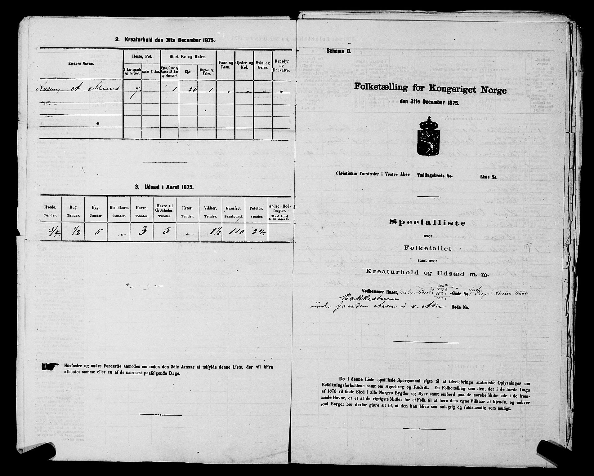 RA, 1875 census for 0218aP Vestre Aker, 1875, p. 1140