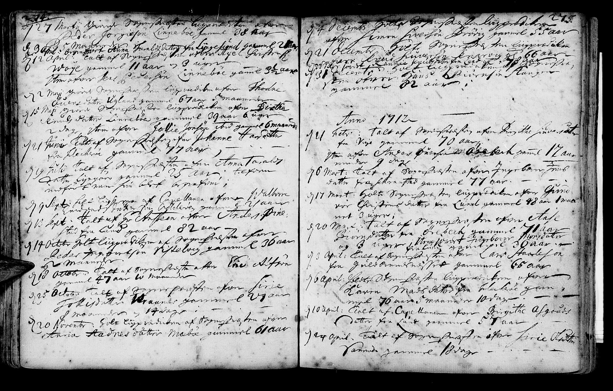 Oddernes sokneprestkontor, SAK/1111-0033/F/Fa/Faa/L0001: Parish register (official) no. A 1, 1692-1718, p. 274-275