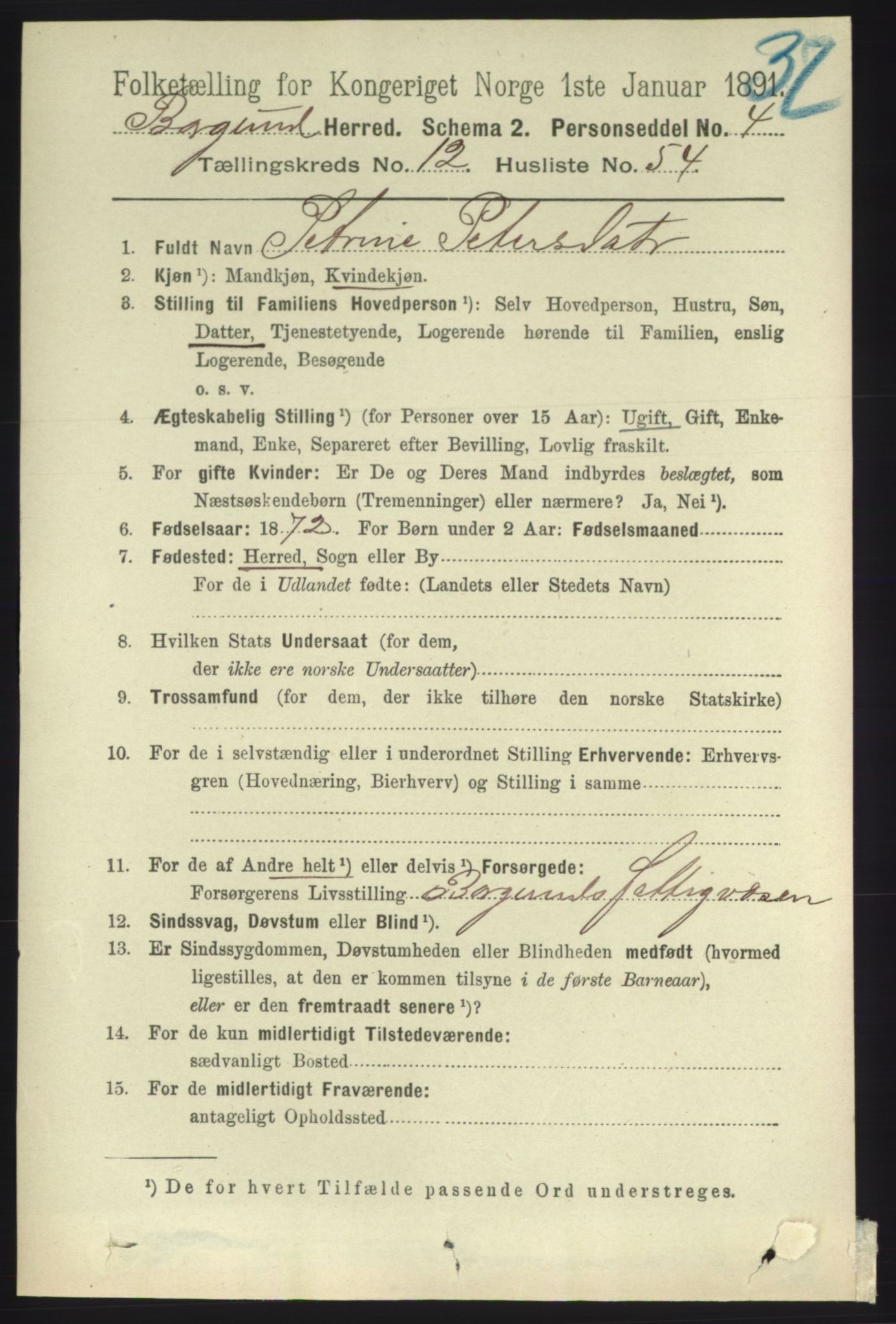 RA, 1891 census for 1531 Borgund, 1891, p. 3465