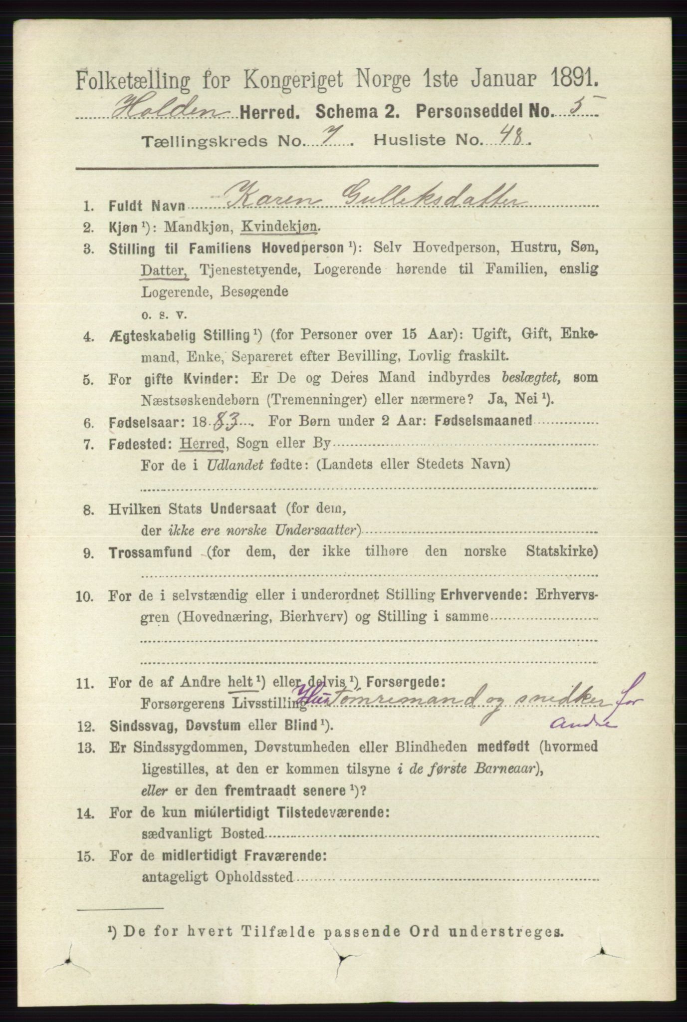 RA, 1891 census for 0819 Holla, 1891, p. 3563