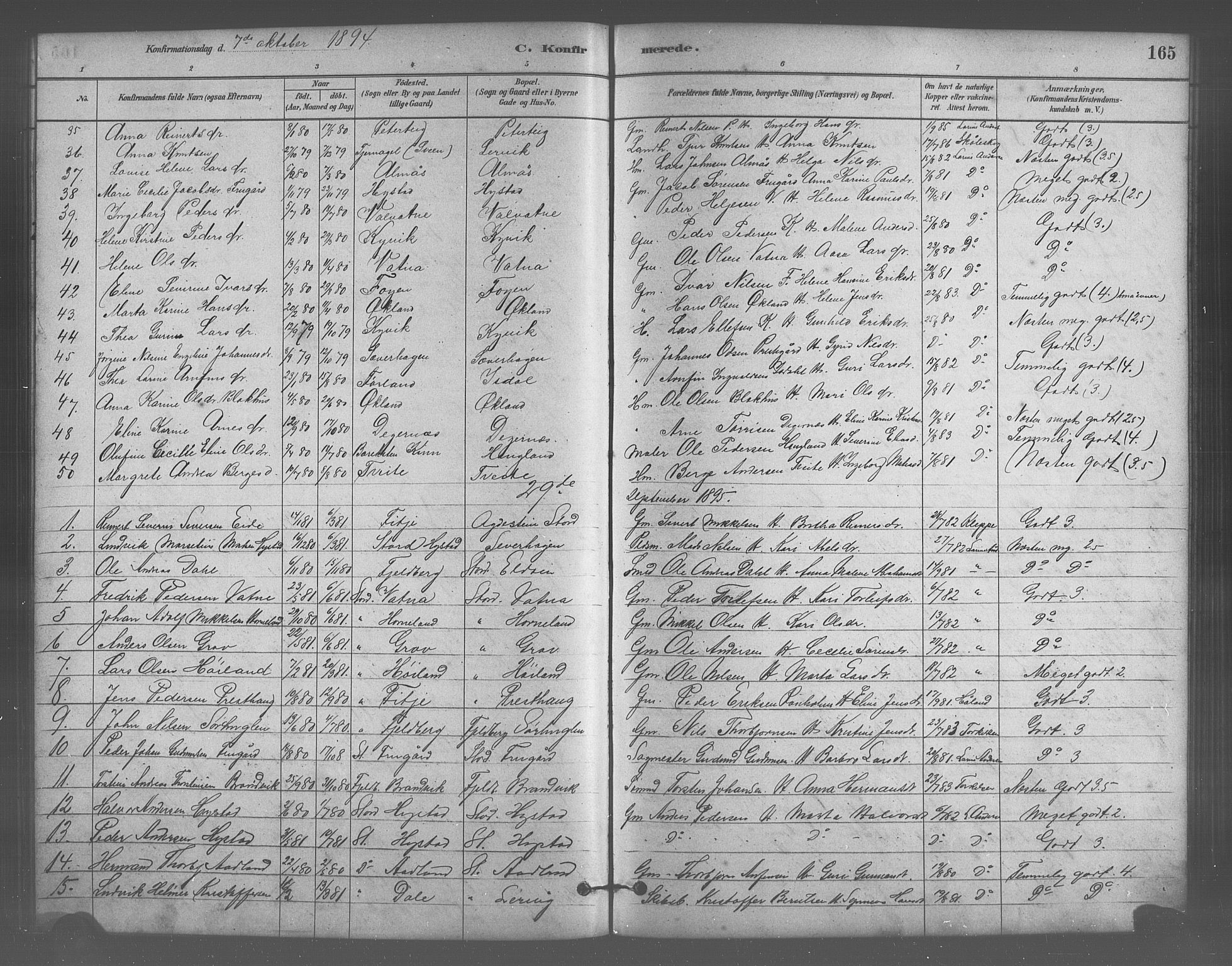 Stord sokneprestembete, SAB/A-78201/H/Hab: Parish register (copy) no. A 2, 1879-1909, p. 165