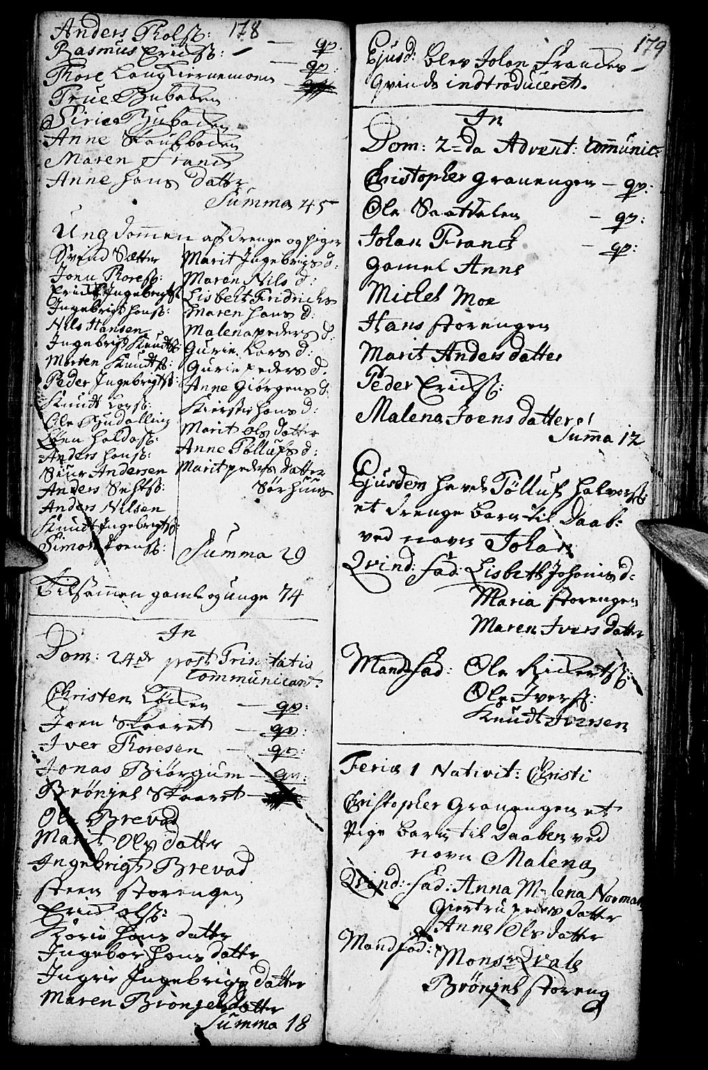 Kvikne prestekontor, SAH/PREST-064/H/Ha/Haa/L0001: Parish register (official) no. 1, 1740-1756, p. 178-179