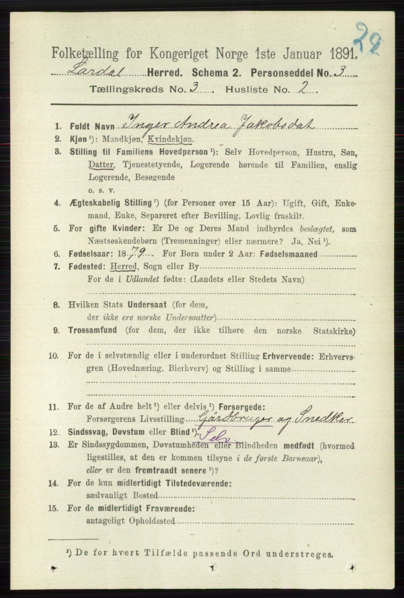 RA, 1891 census for 0728 Lardal, 1891, p. 1335