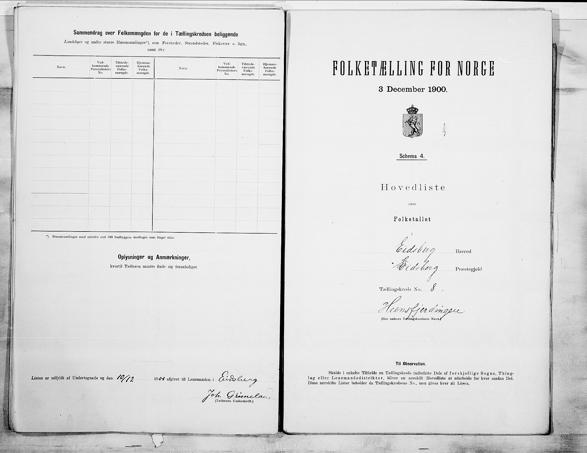 SAO, 1900 census for Eidsberg, 1900, p. 20