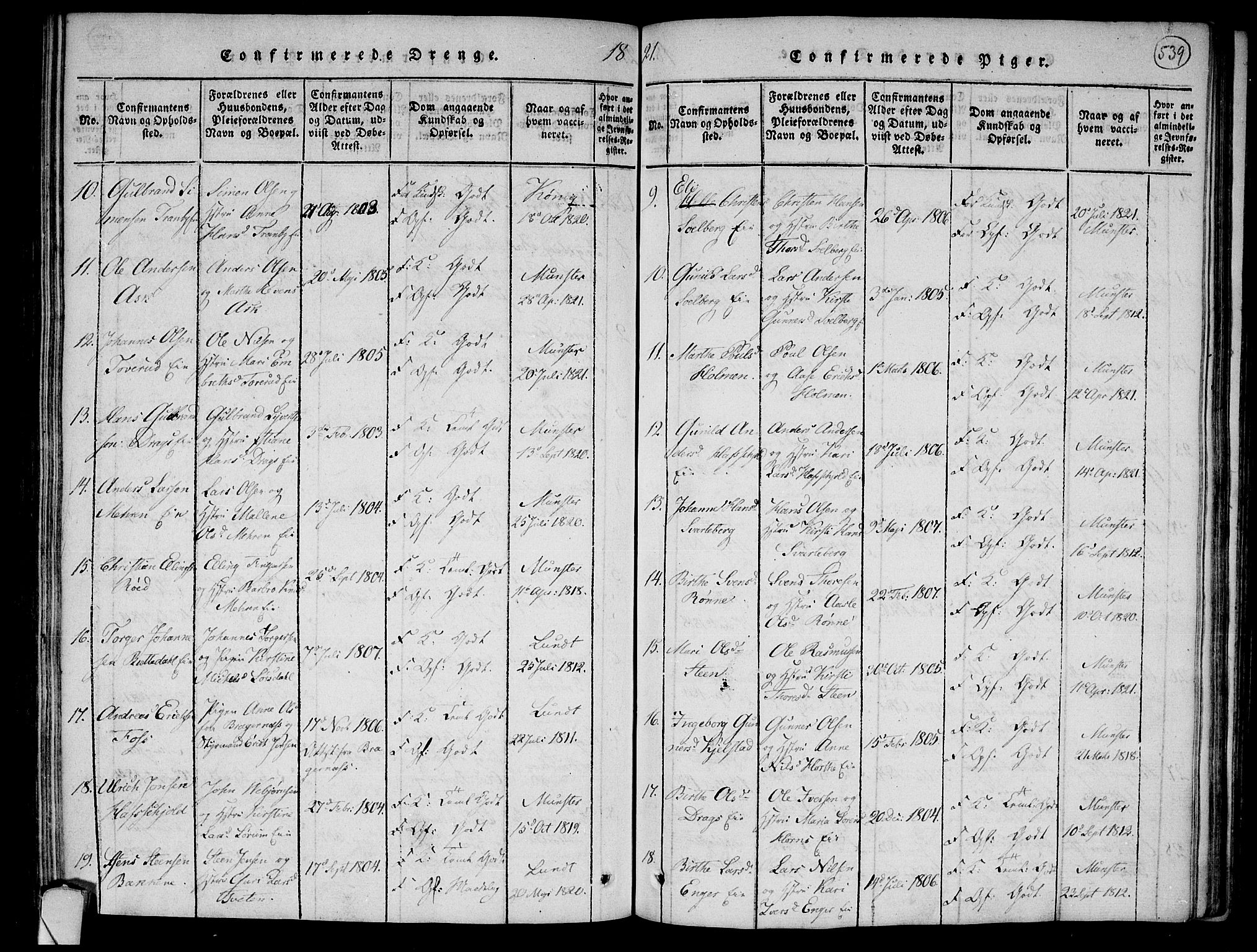 Lier kirkebøker, AV/SAKO-A-230/F/Fa/L0008: Parish register (official) no. I 8, 1813-1825, p. 538-539