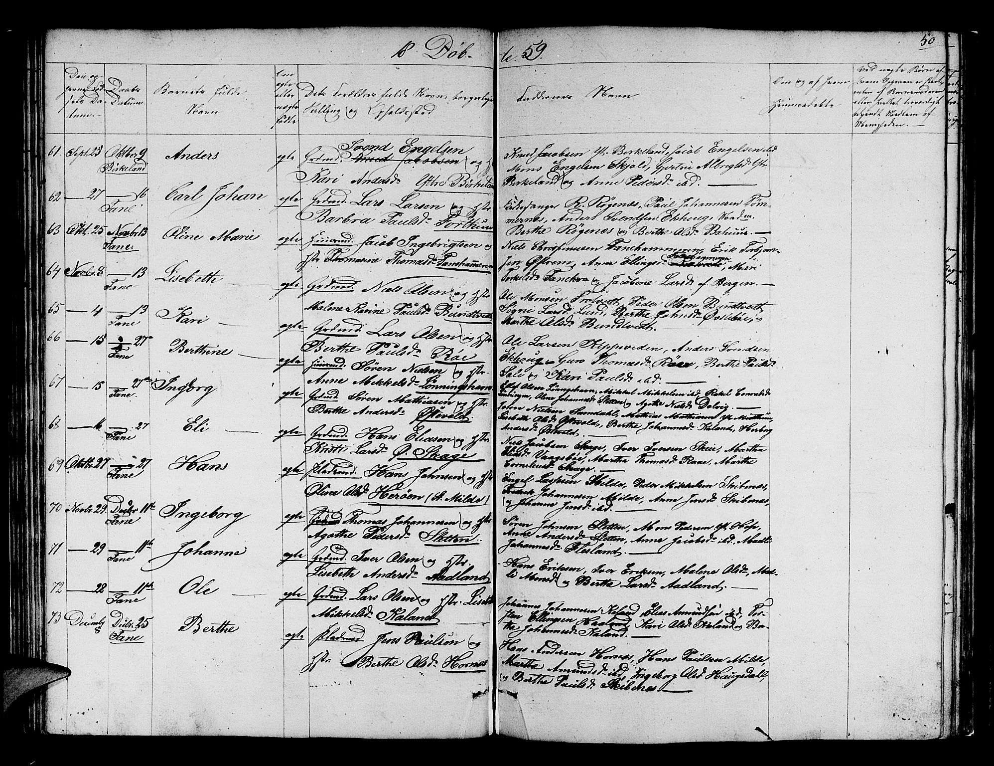 Fana Sokneprestembete, SAB/A-75101/H/Hab/Habb/L0002: Parish register (copy) no. B 2, 1851-1860, p. 50