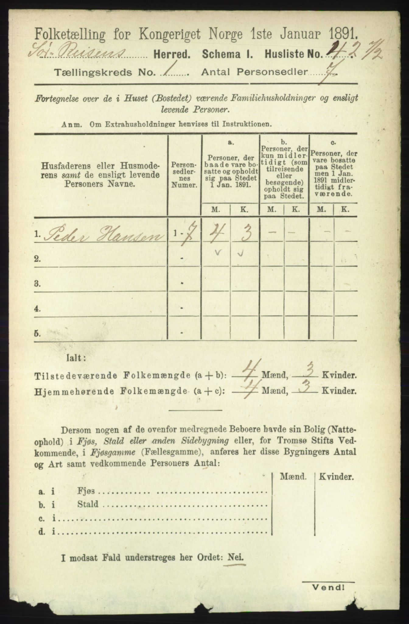 RA, 1891 census for 1925 Sørreisa, 1891, p. 60