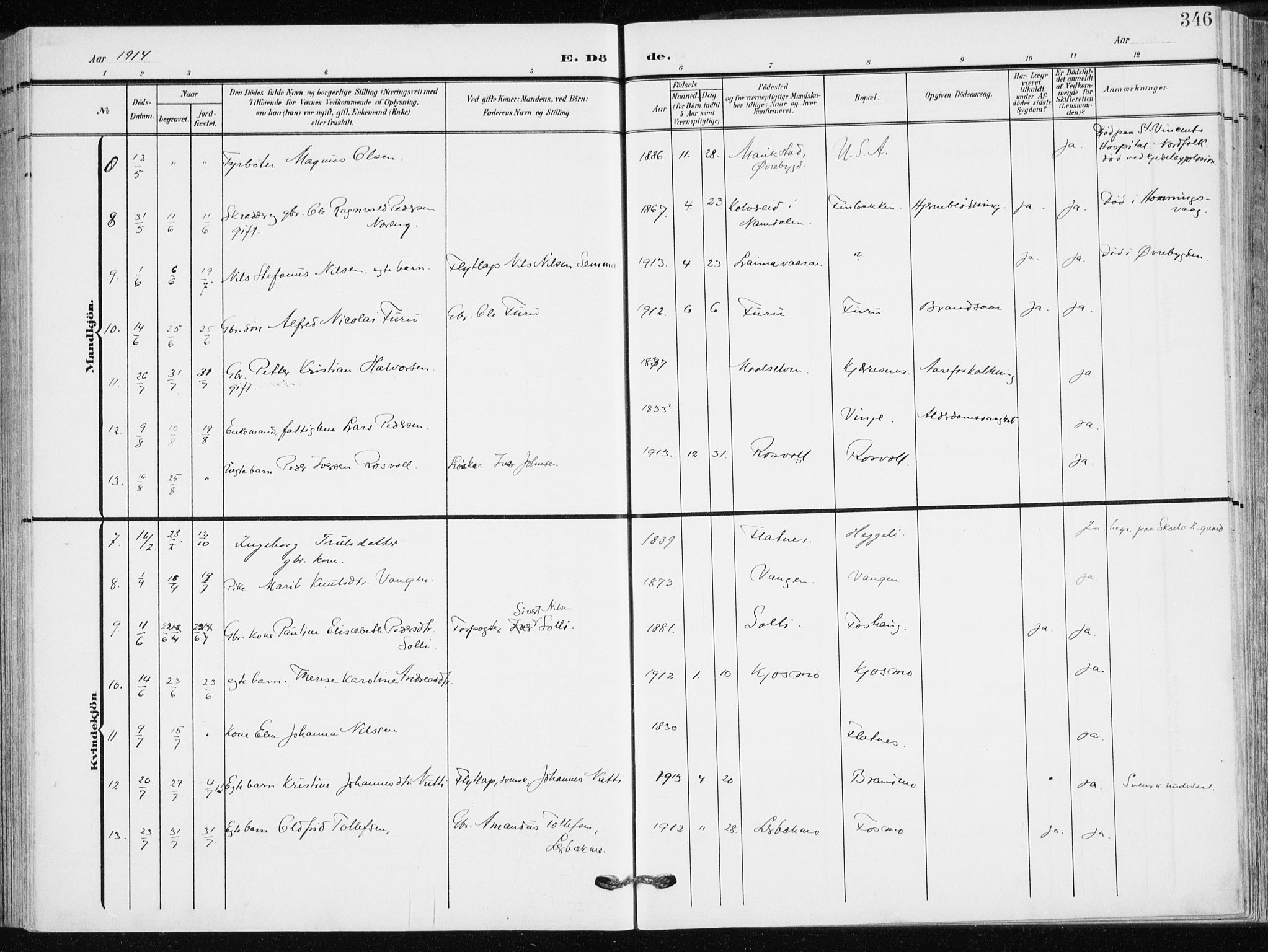 Målselv sokneprestembete, AV/SATØ-S-1311/G/Ga/Gaa/L0011kirke: Parish register (official) no. 11, 1904-1918, p. 346