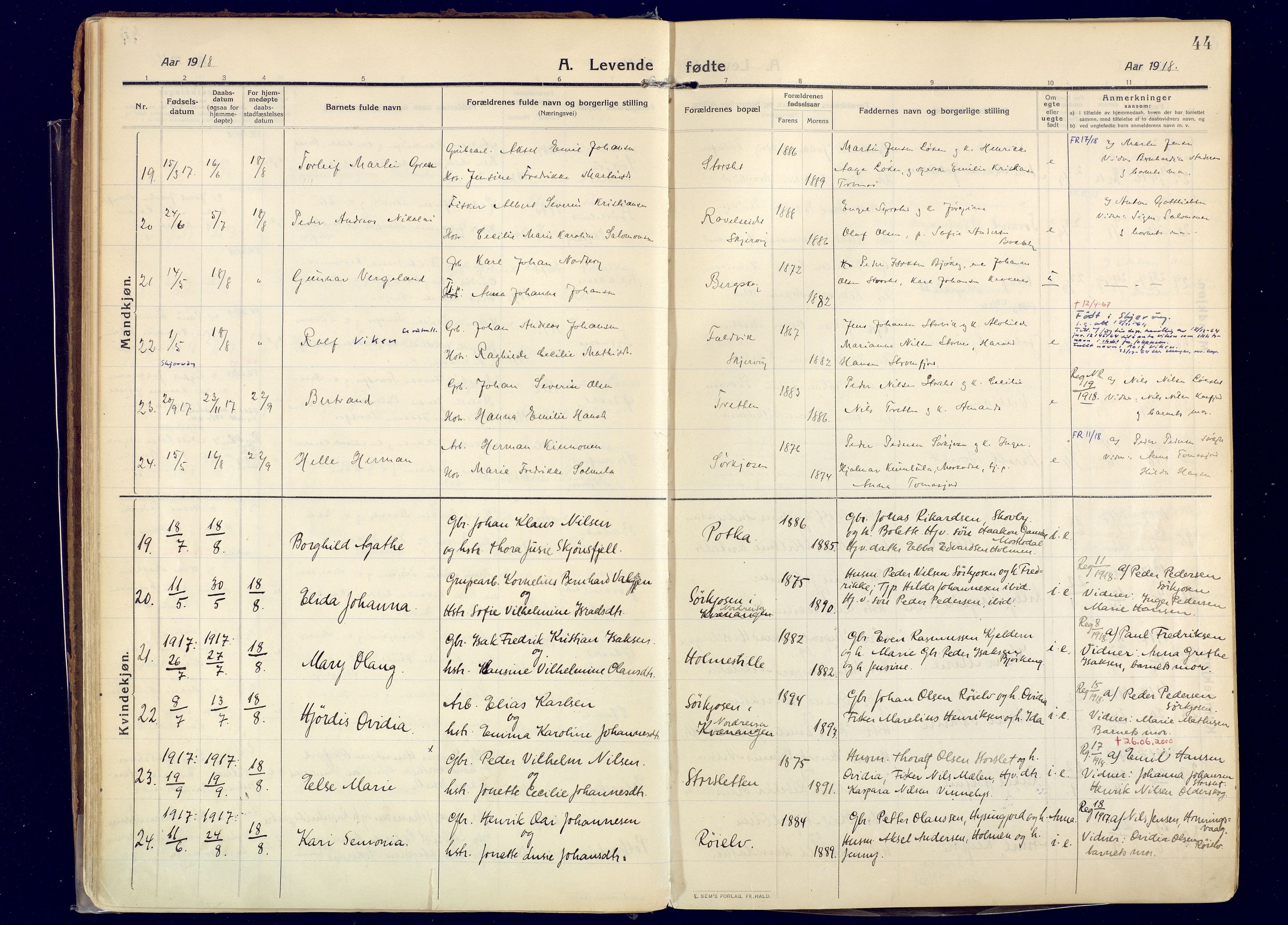 Skjervøy sokneprestkontor, AV/SATØ-S-1300/H/Ha/Haa: Parish register (official) no. 20, 1911-1931, p. 44