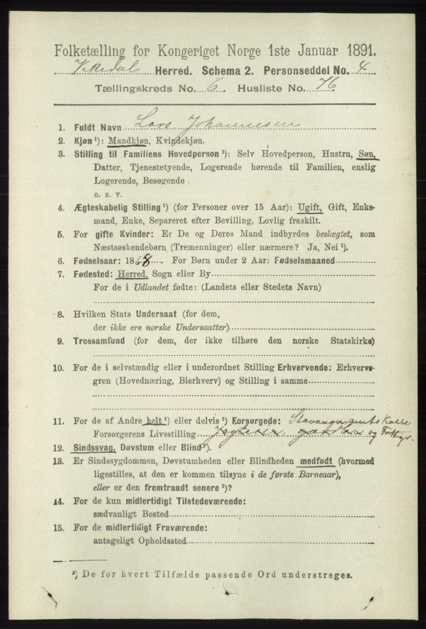 RA, 1891 census for 1157 Vikedal, 1891, p. 1977