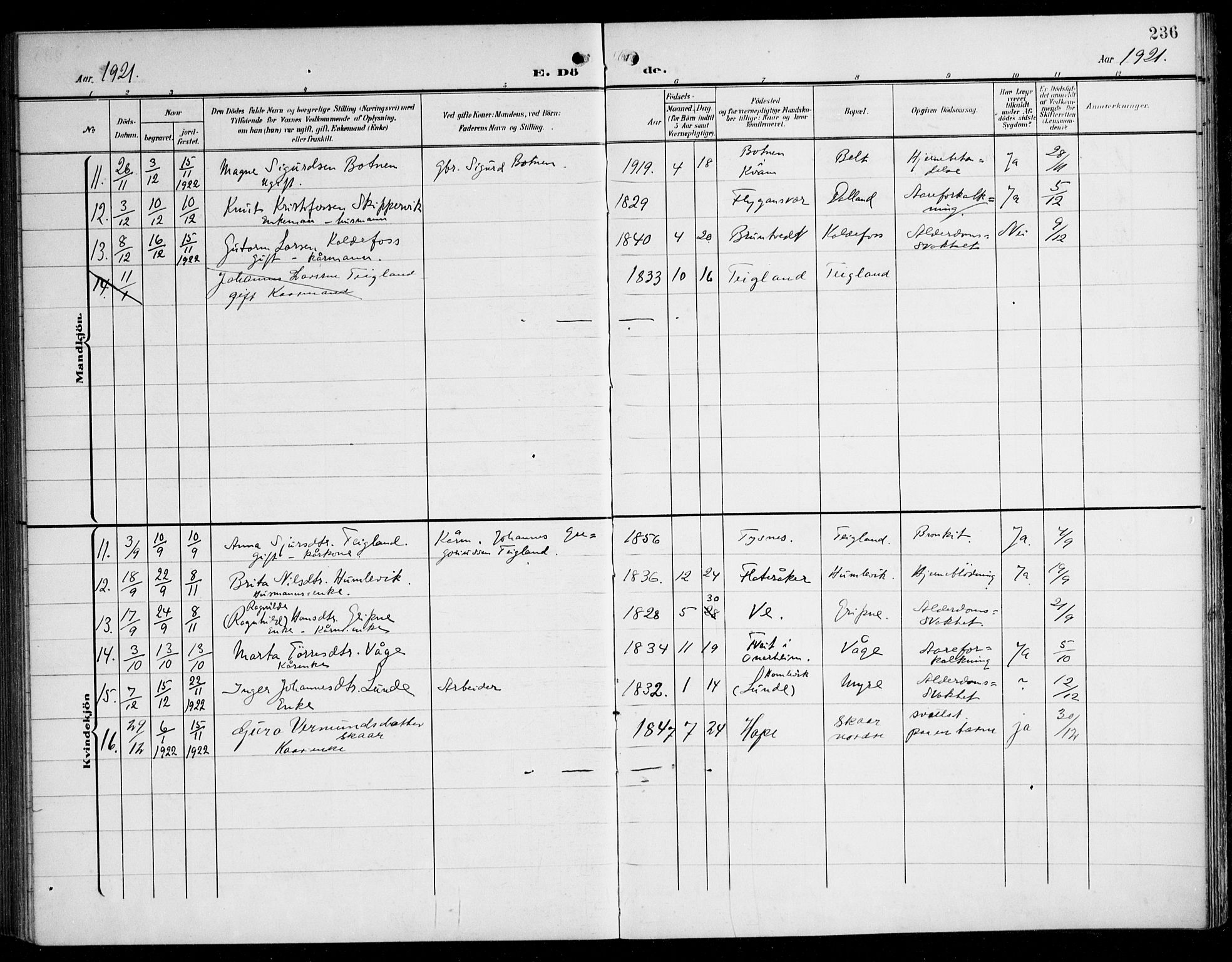 Tysnes sokneprestembete, SAB/A-78601/H/Haa: Parish register (official) no. B 2, 1907-1925, p. 236