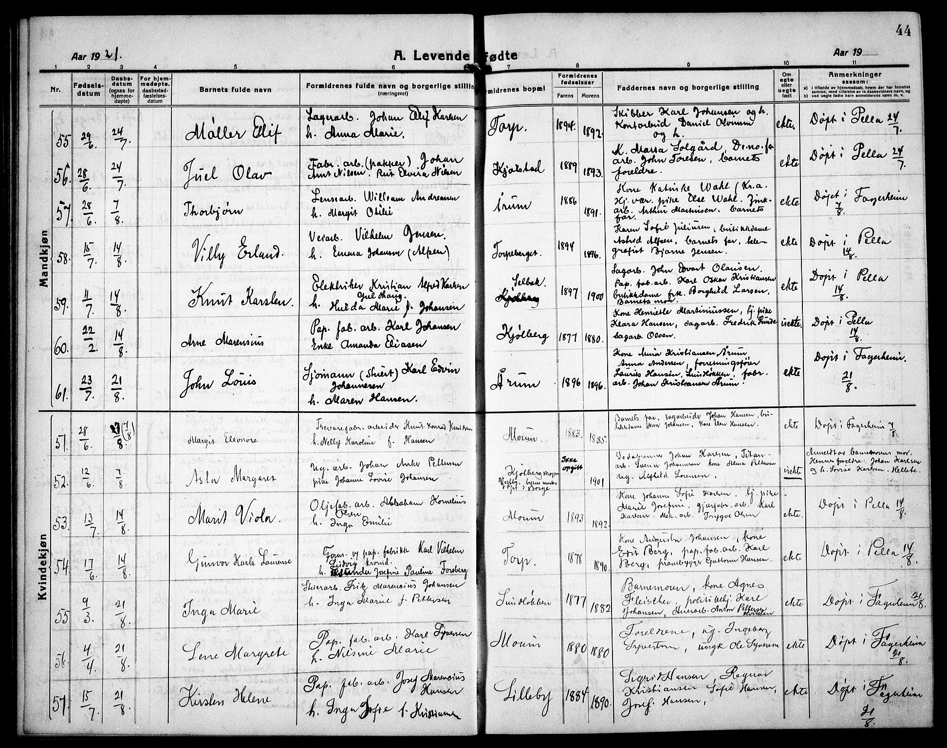 Borge prestekontor Kirkebøker, AV/SAO-A-10903/G/Ga/L0003: Parish register (copy) no. I 3, 1918-1939, p. 44