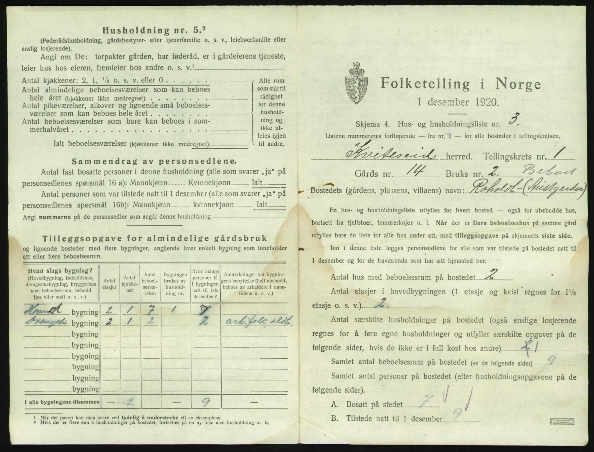 SAKO, 1920 census for Kviteseid, 1920, p. 65