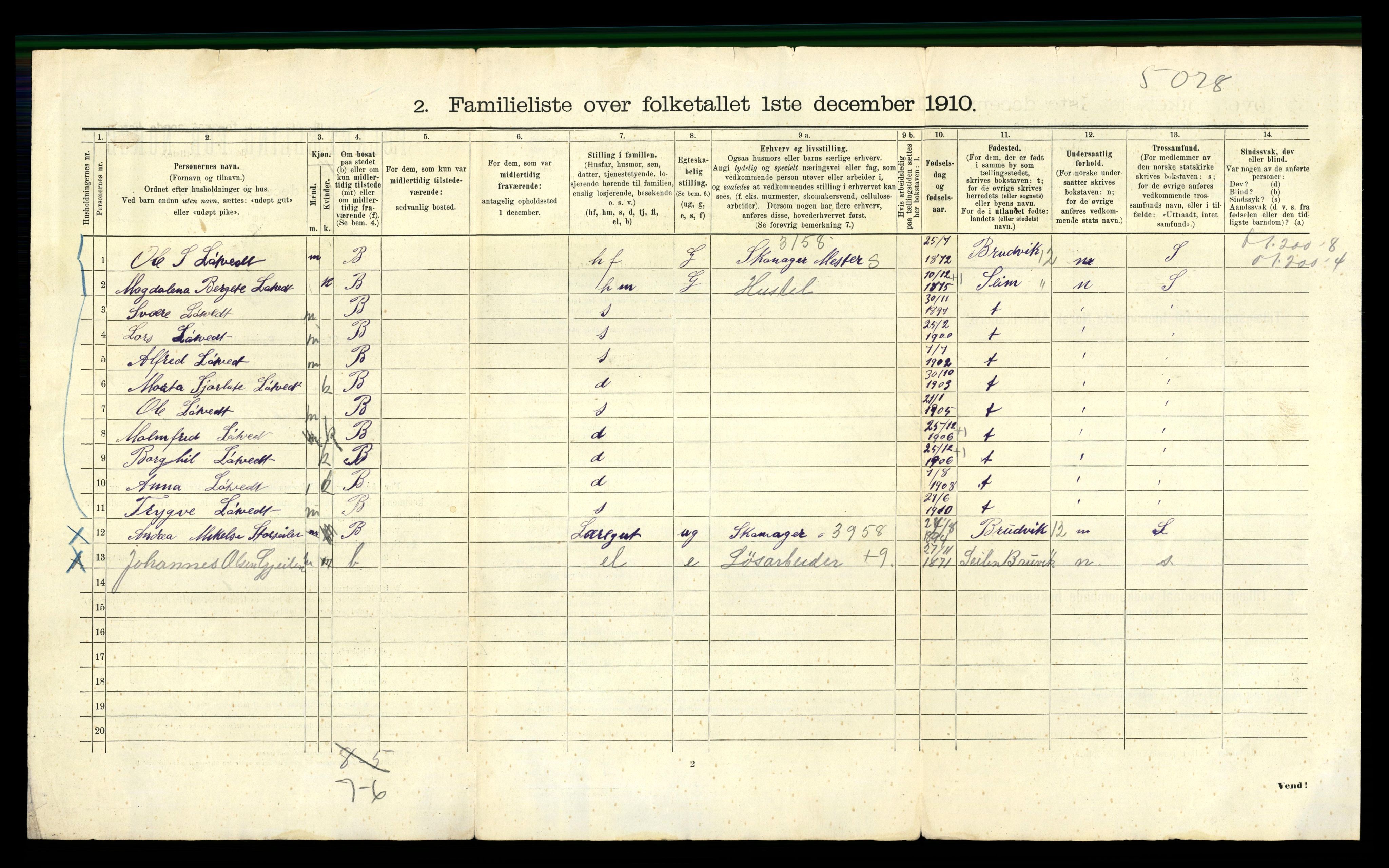 RA, 1910 census for Bergen, 1910, p. 33080