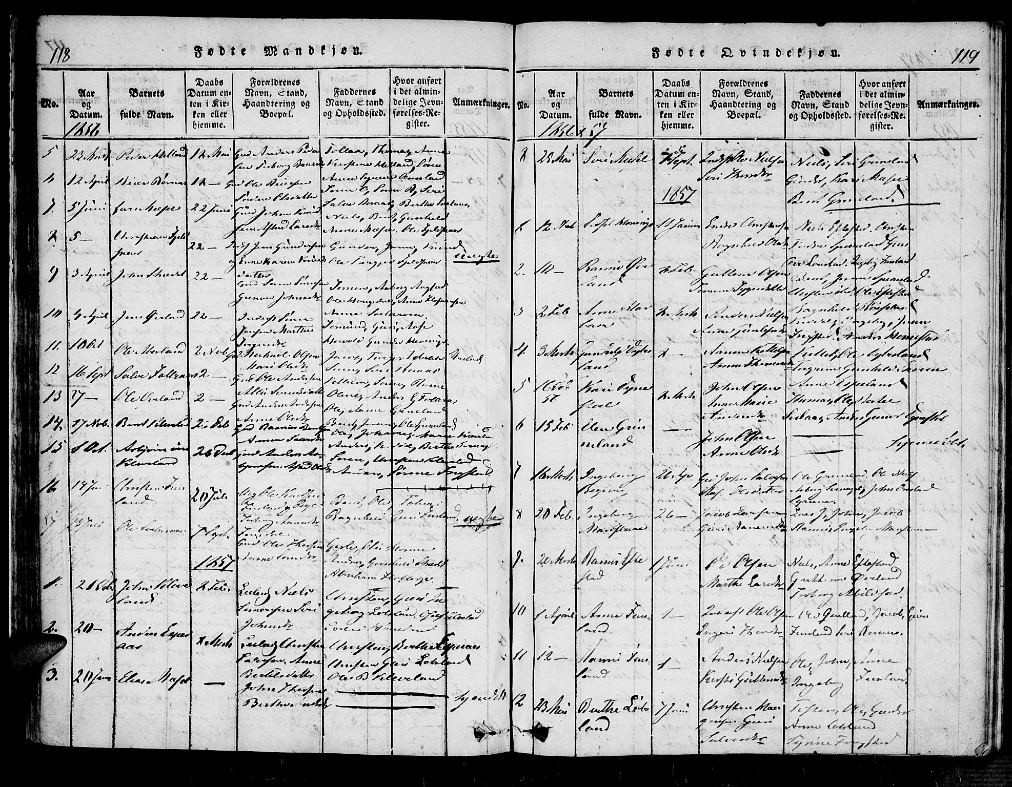 Bjelland sokneprestkontor, SAK/1111-0005/F/Fa/Fab/L0002: Parish register (official) no. A 2, 1816-1869, p. 118-119