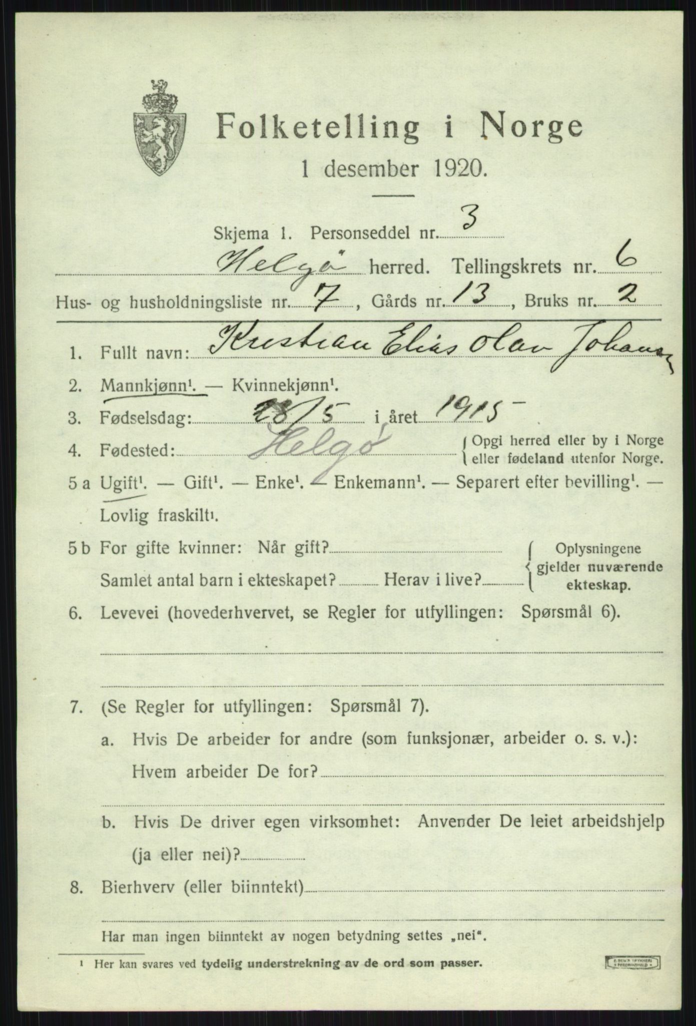 SATØ, 1920 census for Helgøy, 1920, p. 2334