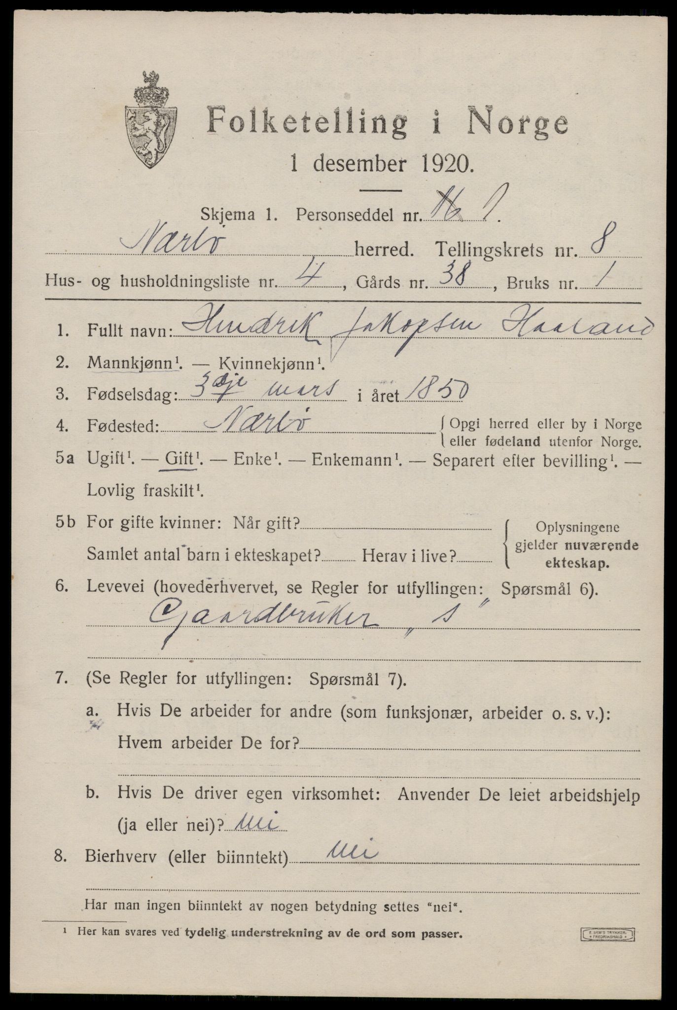 SAST, 1920 census for Nærbø, 1920, p. 5129