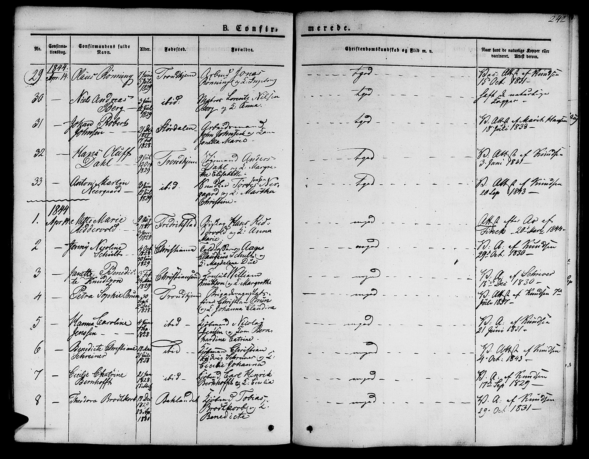 Ministerialprotokoller, klokkerbøker og fødselsregistre - Sør-Trøndelag, SAT/A-1456/601/L0048: Parish register (official) no. 601A16, 1840-1847, p. 242