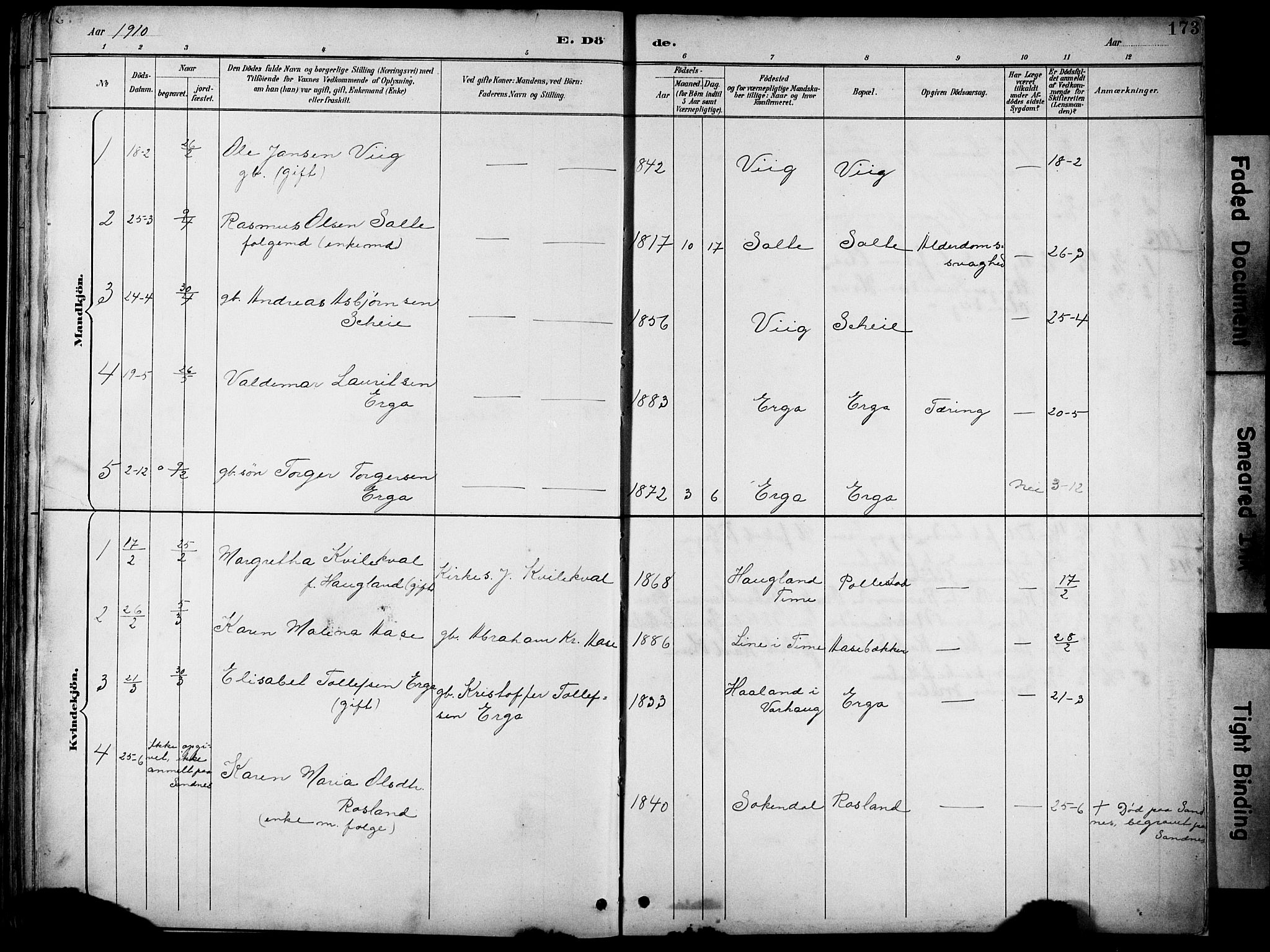 Klepp sokneprestkontor, AV/SAST-A-101803/001/3/30BB/L0005: Parish register (copy) no. B 5, 1889-1918, p. 173