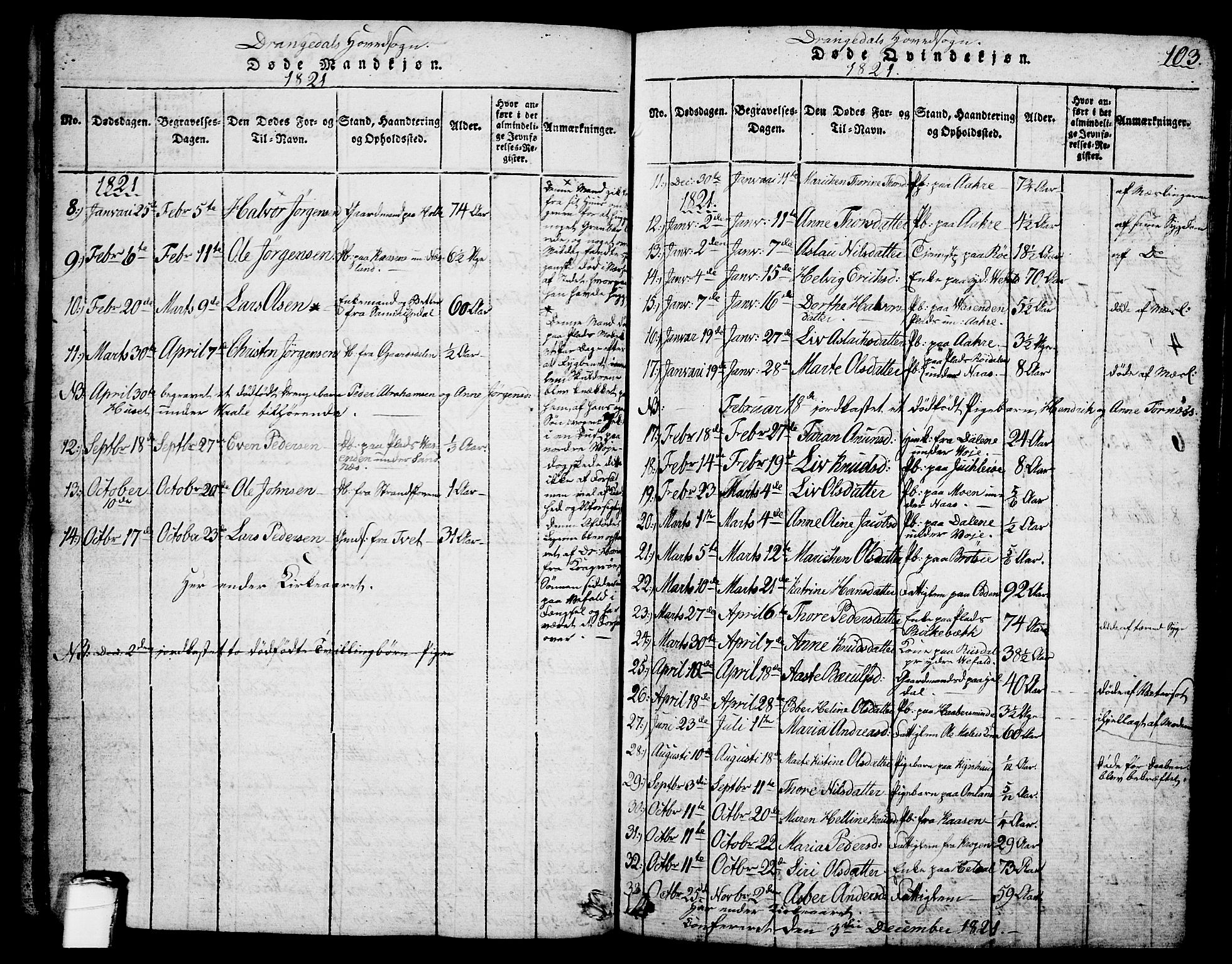 Drangedal kirkebøker, SAKO/A-258/G/Ga/L0001: Parish register (copy) no. I 1 /1, 1814-1856, p. 103