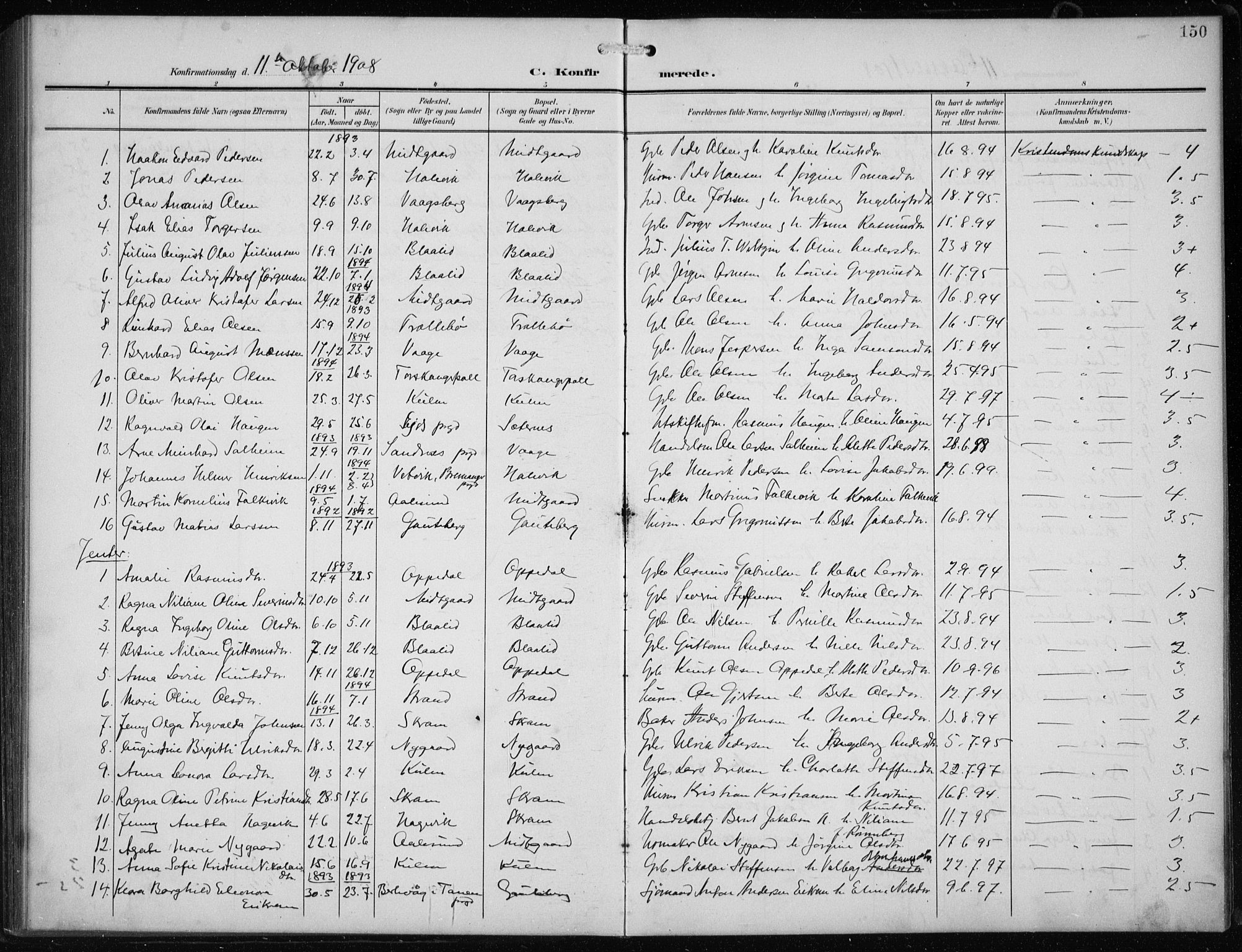Vågsøy sokneprestembete, AV/SAB-A-81601/H/Hab: Parish register (copy) no. B 1, 1906-1934, p. 150