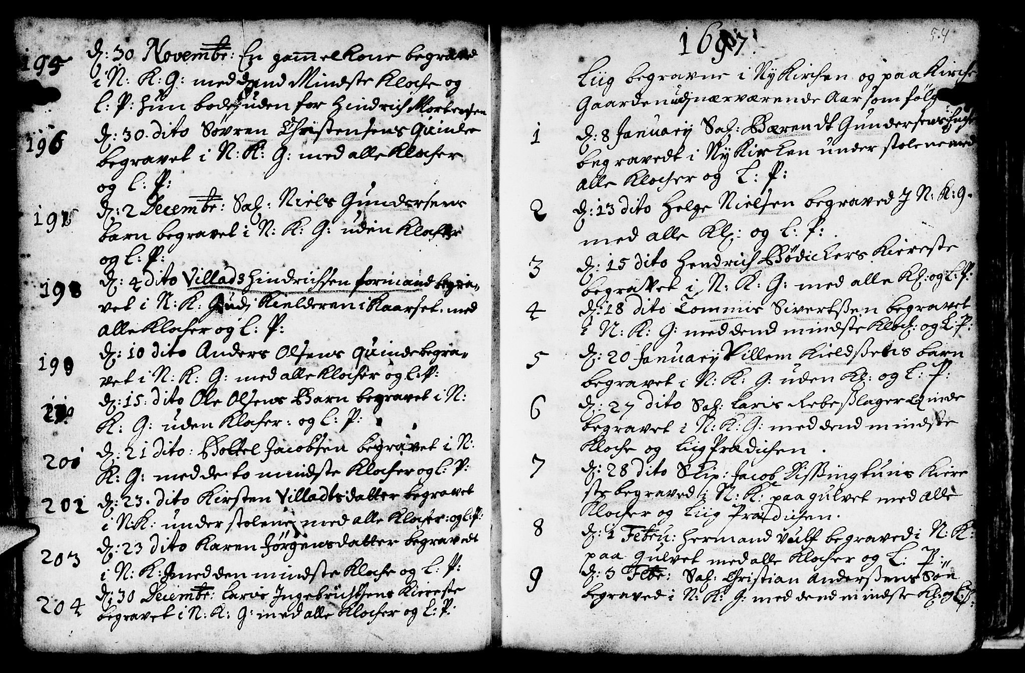 Nykirken Sokneprestembete, SAB/A-77101/H/Haa/L0009: Parish register (official) no. A 9, 1689-1759, p. 54