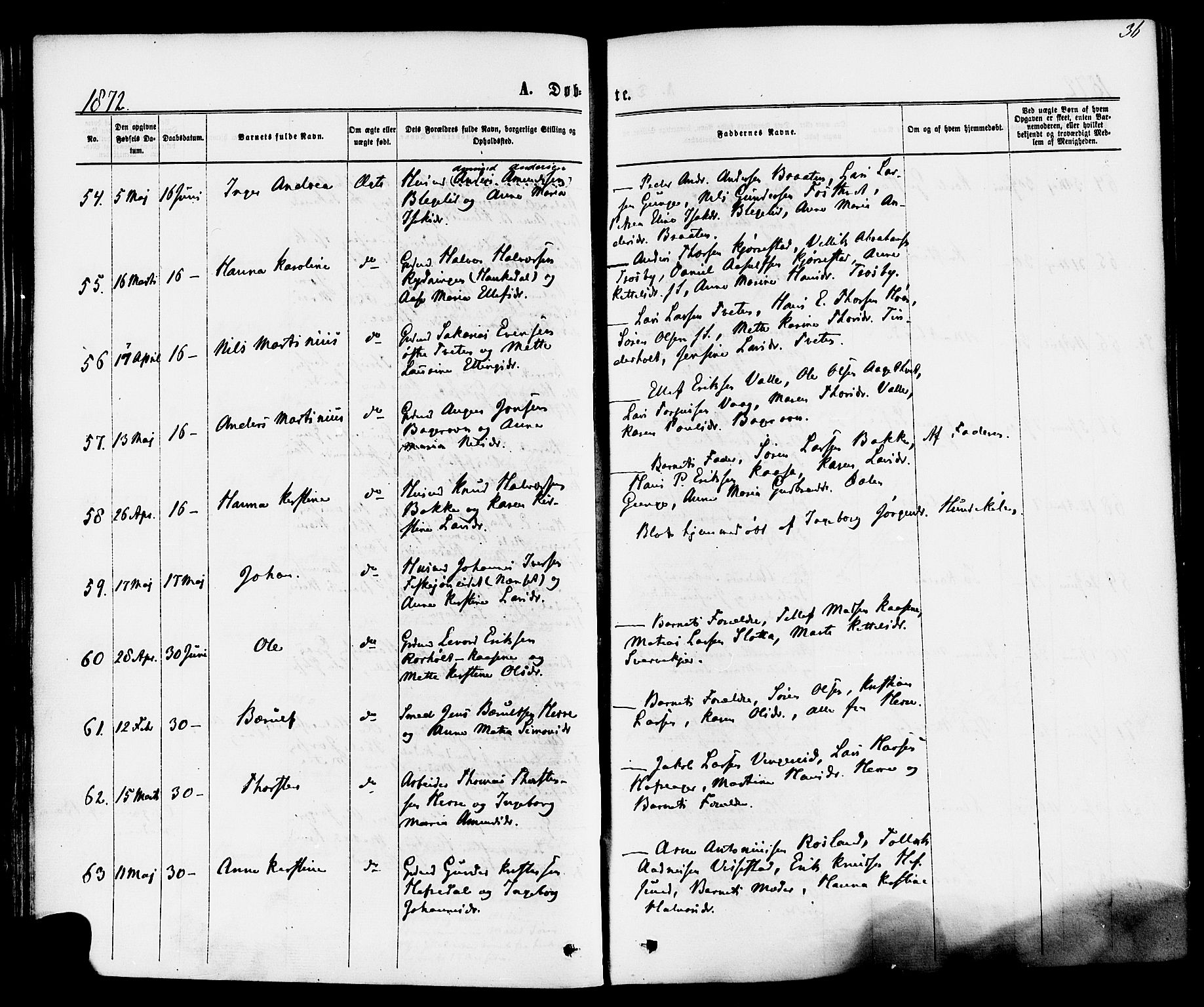 Bamble kirkebøker, SAKO/A-253/F/Fa/L0006: Parish register (official) no. I 6, 1869-1877, p. 36