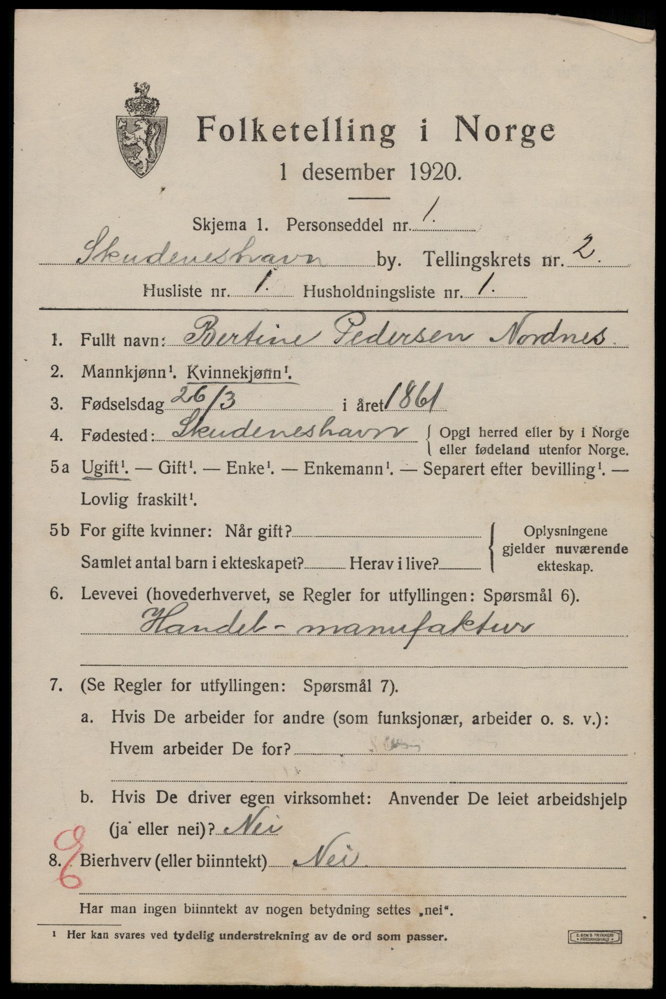 SAST, 1920 census for Skudeneshavn, 1920, p. 2460