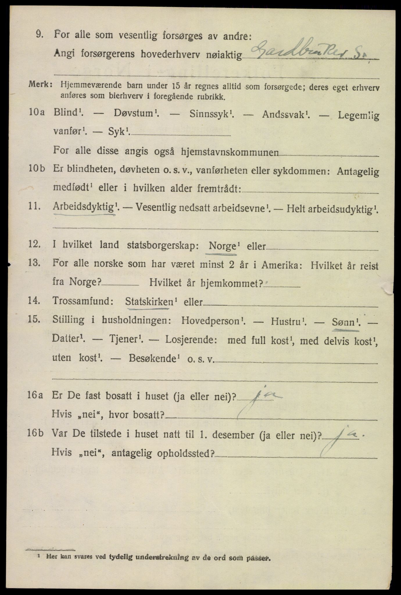 SAK, 1920 census for Gyland, 1920, p. 1015