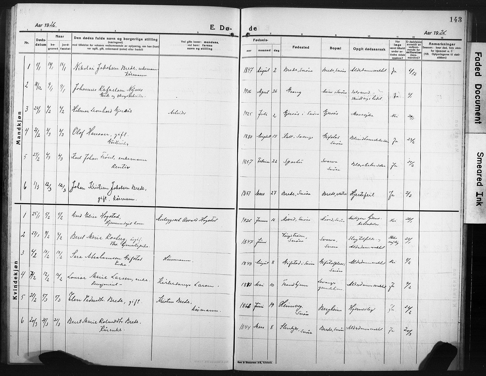 Ministerialprotokoller, klokkerbøker og fødselsregistre - Nord-Trøndelag, SAT/A-1458/749/L0480: Parish register (copy) no. 749C02, 1924-1932, p. 143