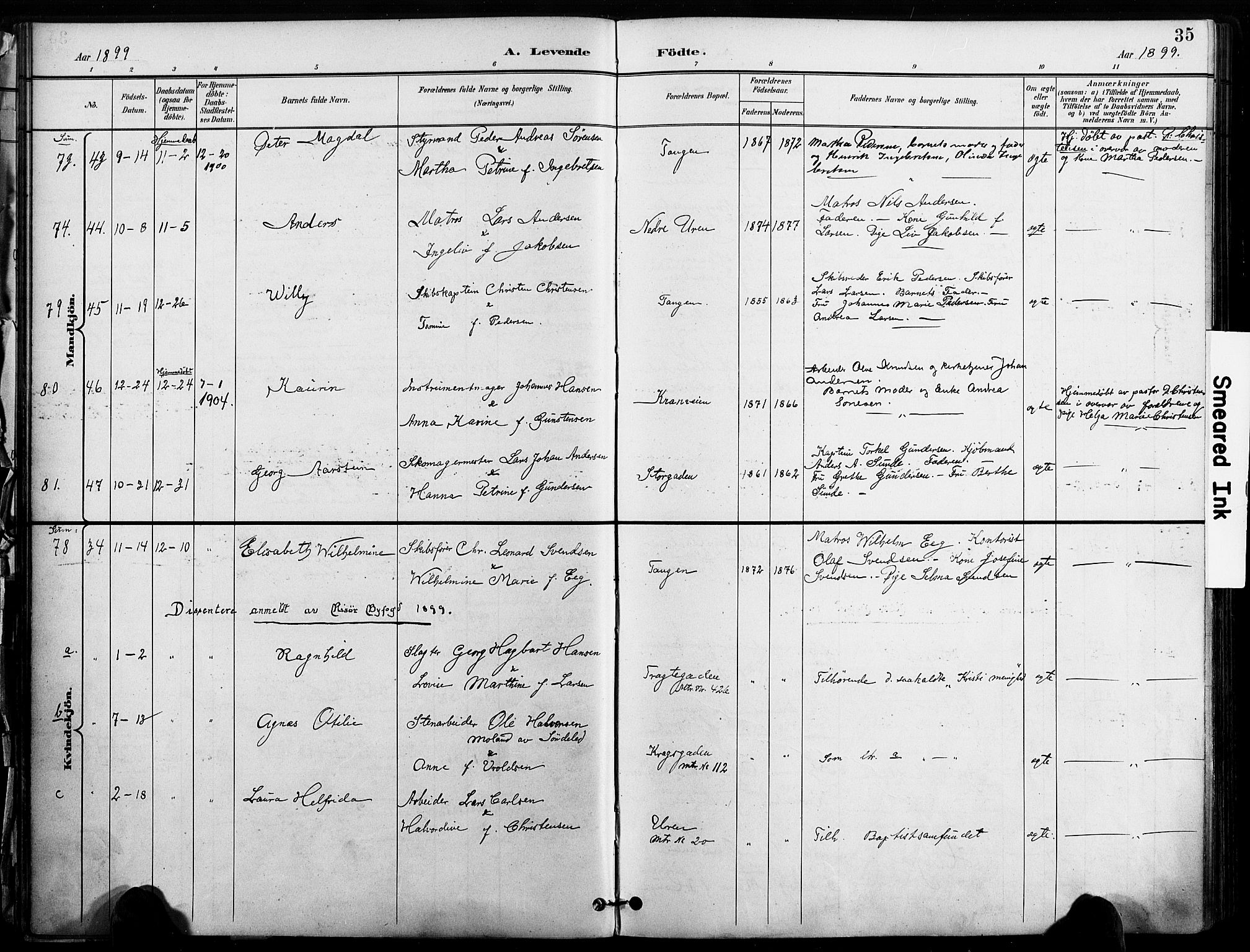Risør sokneprestkontor, SAK/1111-0035/F/Fa/L0010: Parish register (official) no. A 10, 1896-1906, p. 35