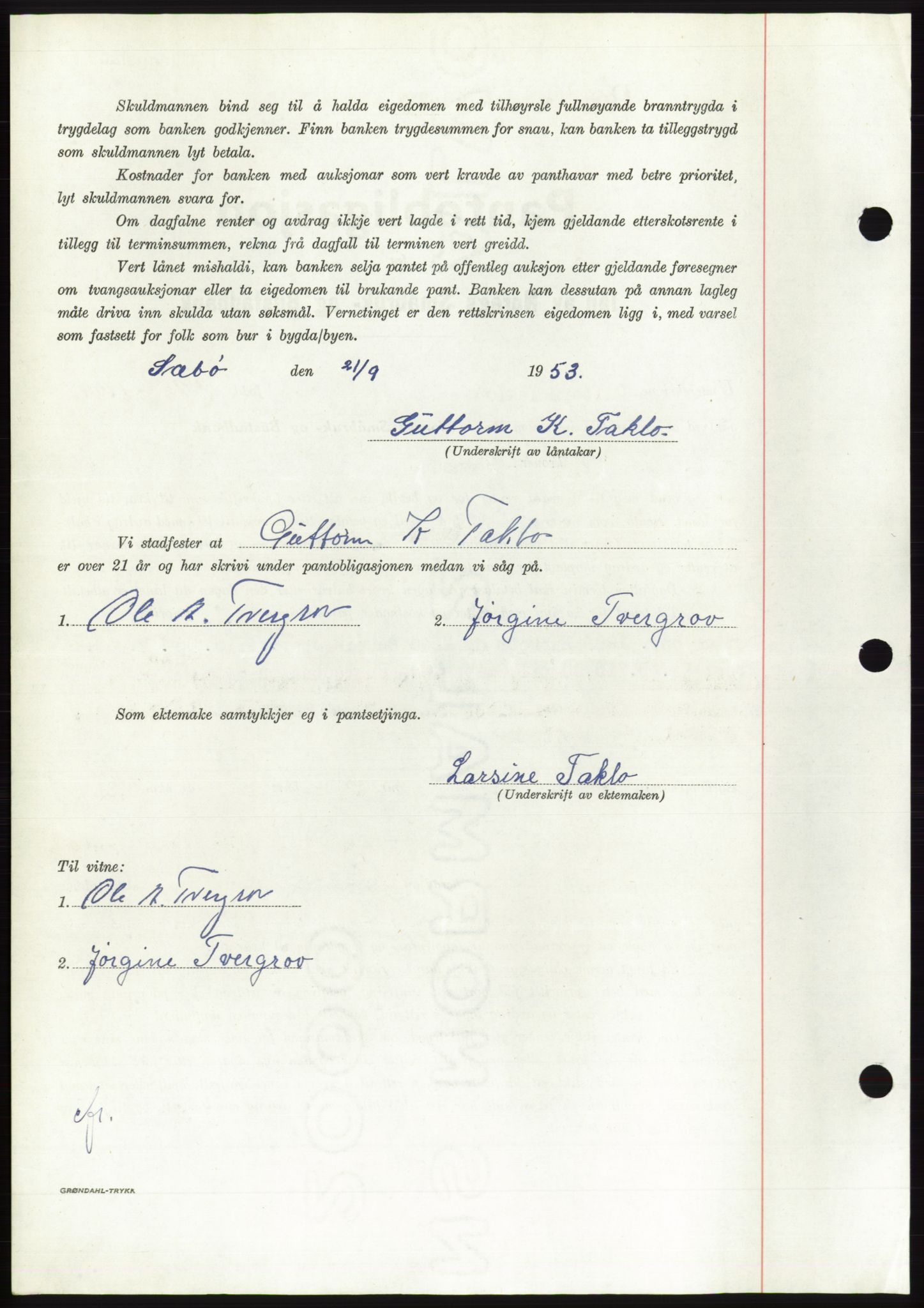 Søre Sunnmøre sorenskriveri, SAT/A-4122/1/2/2C/L0123: Mortgage book no. 11B, 1953-1953, Diary no: : 2252/1953