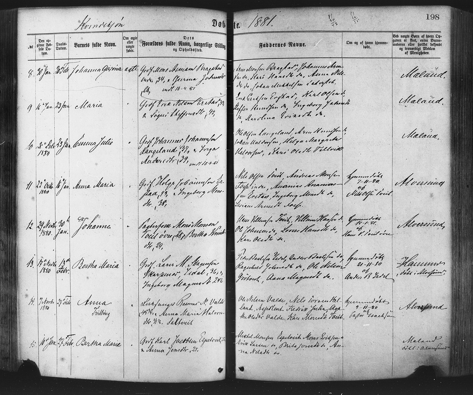 Hamre sokneprestembete, AV/SAB-A-75501/H/Ha/Haa/Haaa/L0015: Parish register (official) no. A 15, 1870-1881, p. 198