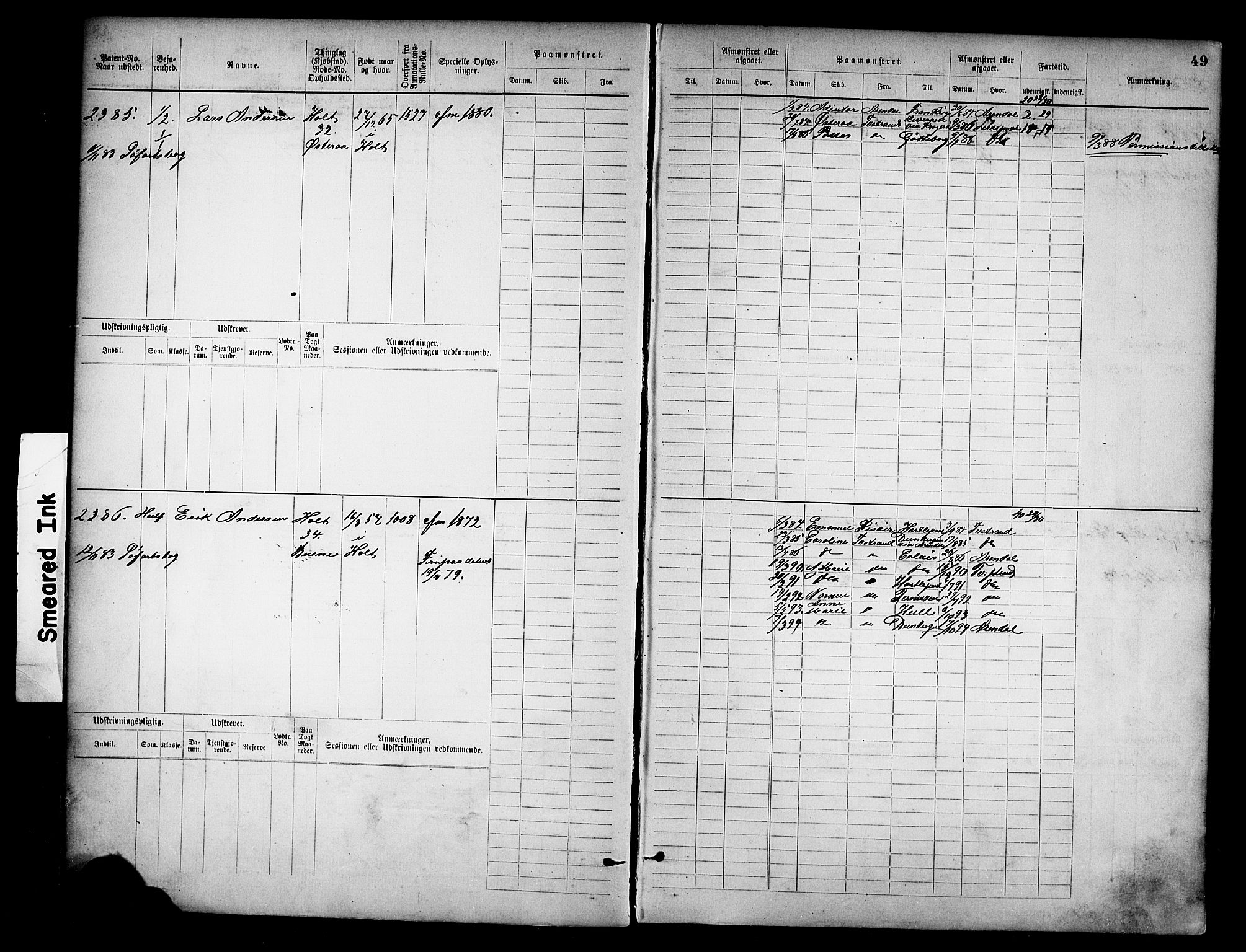 Tvedestrand mønstringskrets, AV/SAK-2031-0011/F/Fb/L0018: Hovedrulle nr 2289-3056, U-34, 1882-1892, p. 52