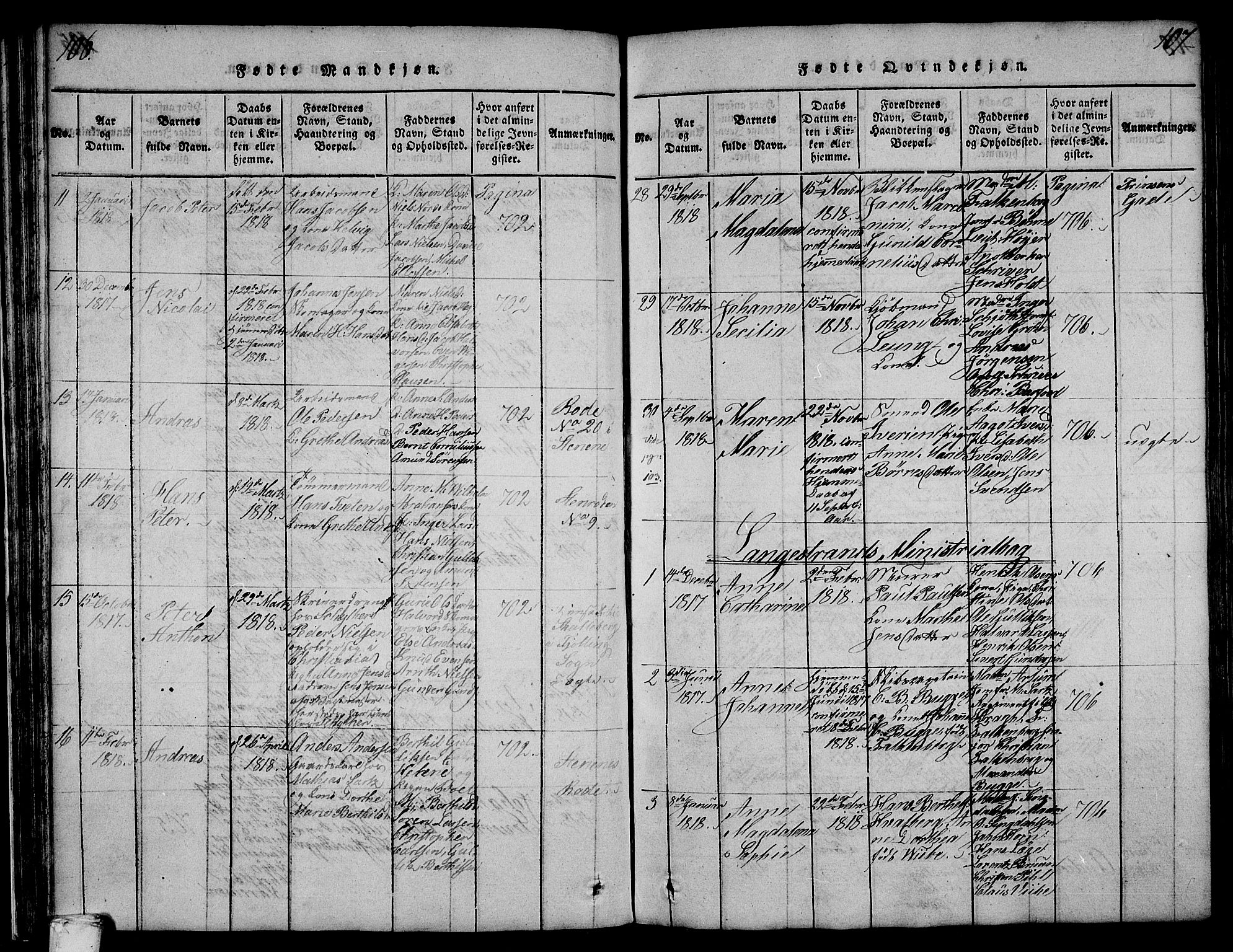 Larvik kirkebøker, SAKO/A-352/F/Fa/L0001: Parish register (official) no. I 1, 1814-1825, p. 106-107