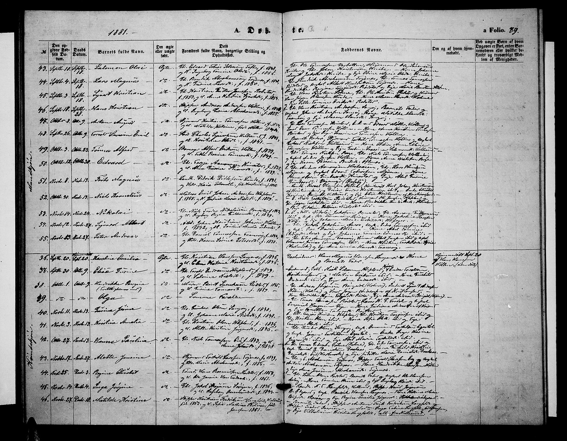 Søgne sokneprestkontor, SAK/1111-0037/F/Fb/Fbb/L0004: Parish register (copy) no. B 4, 1864-1883, p. 89