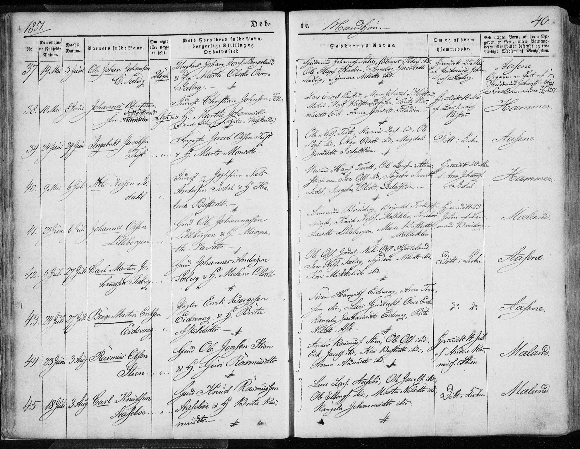 Hamre sokneprestembete, AV/SAB-A-75501/H/Ha/Haa/Haaa/L0013: Parish register (official) no. A 13, 1846-1857, p. 40