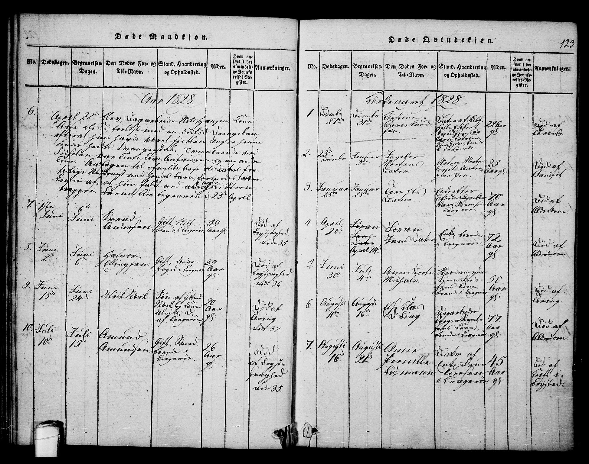Kragerø kirkebøker, SAKO/A-278/F/Fa/L0004: Parish register (official) no. 4, 1814-1831, p. 123