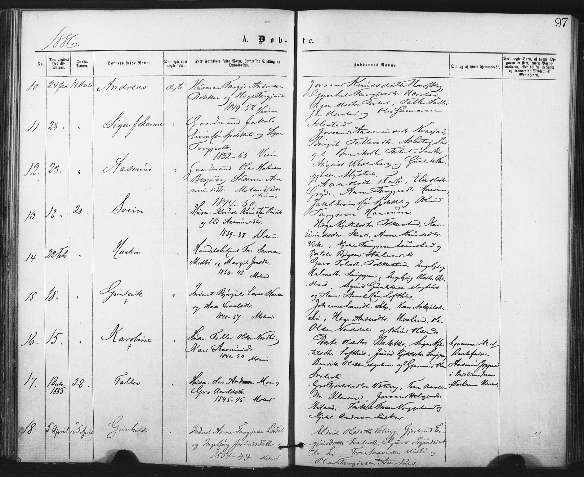 Fyresdal kirkebøker, SAKO/A-263/F/Fa/L0006: Parish register (official) no. I 6, 1872-1886, p. 97