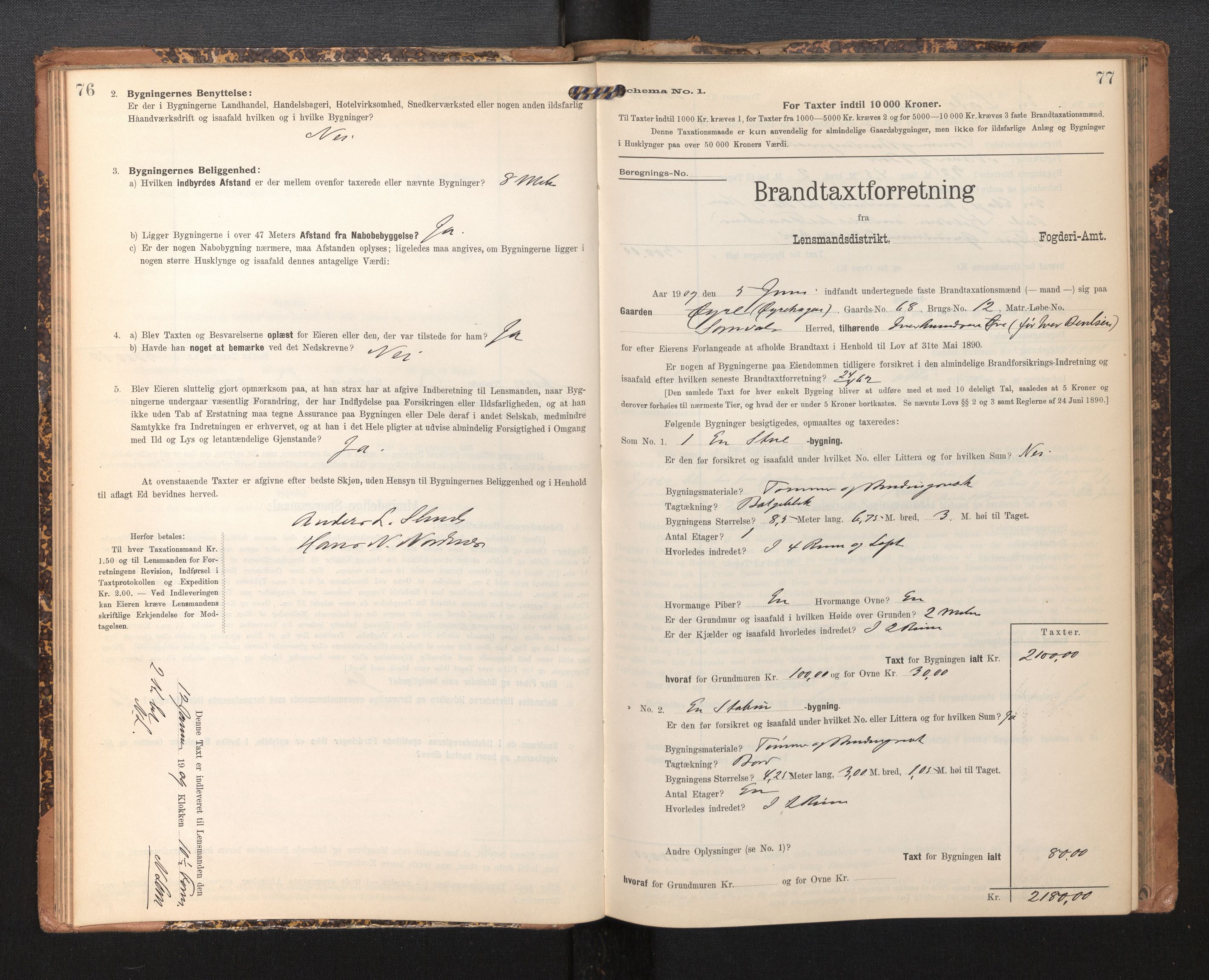 Lensmannen i Sogndal, AV/SAB-A-29901/0012/L0010: Branntakstprotokoll, skjematakst, 1907-1914, p. 76-77