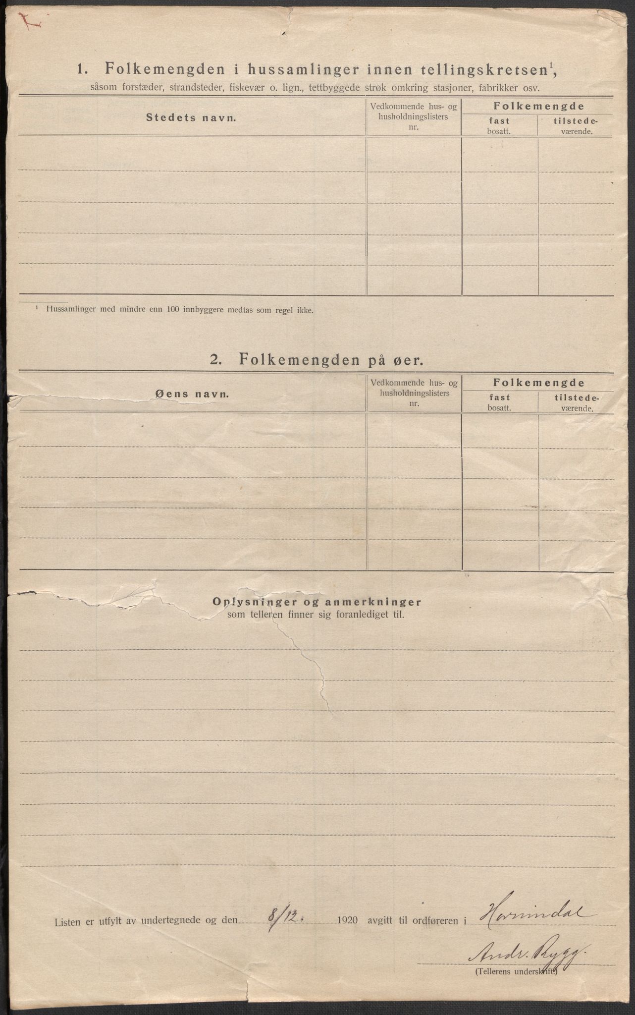 SAB, 1920 census for Hornindal, 1920, p. 18