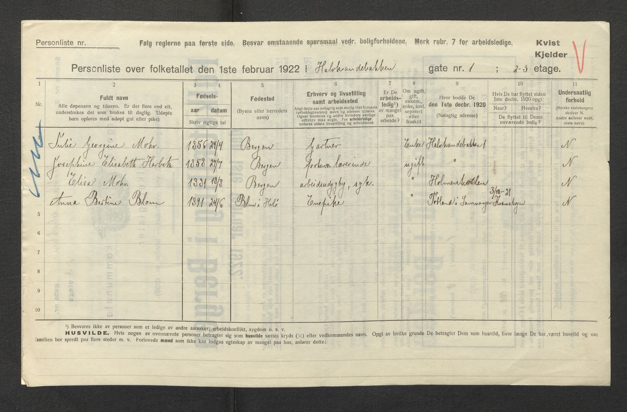 SAB, Municipal Census 1922 for Bergen, 1922, p. 11945