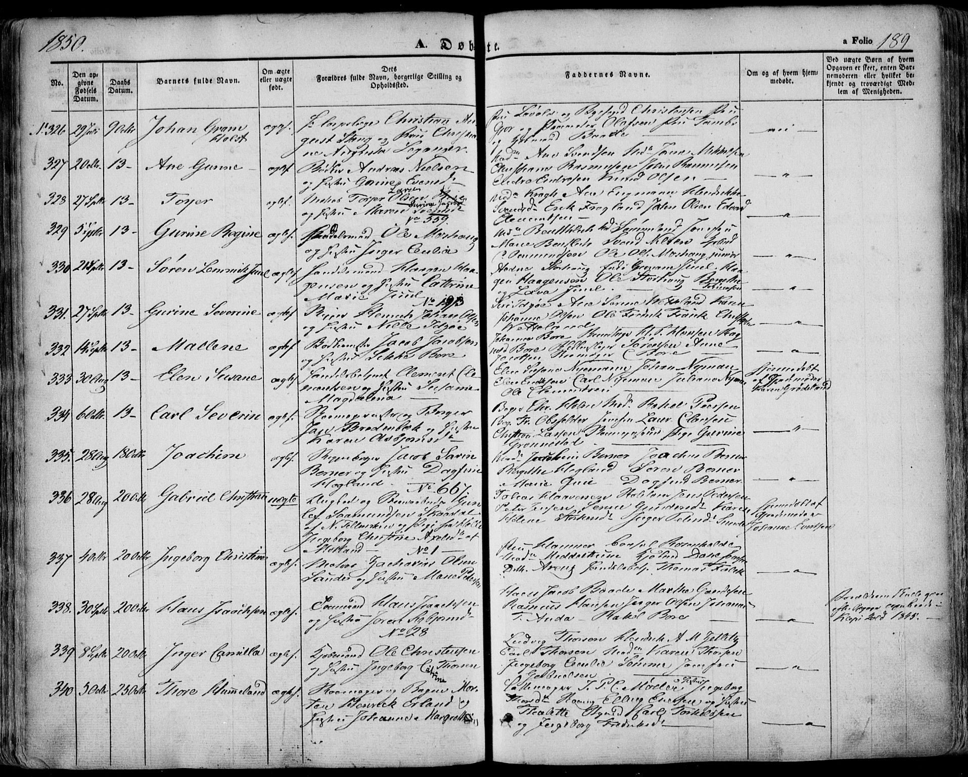 Domkirken sokneprestkontor, AV/SAST-A-101812/001/30/30BA/L0016: Parish register (official) no. A 15, 1844-1854, p. 189