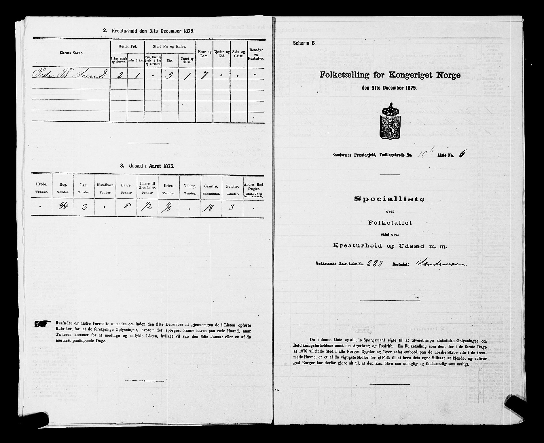 SAKO, 1875 census for 0629P Sandsvær, 1875, p. 1718