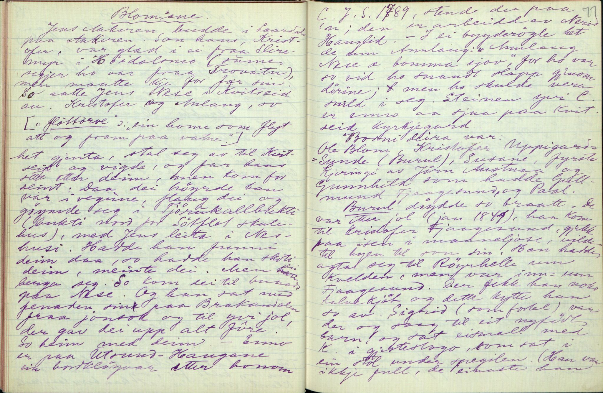 Rikard Berge, TEMU/TGM-A-1003/F/L0003/0011: 061-100 Innholdslister / 70 Eventyr, segnir, folkekunst, rim o.a., 1909, p. 76-77