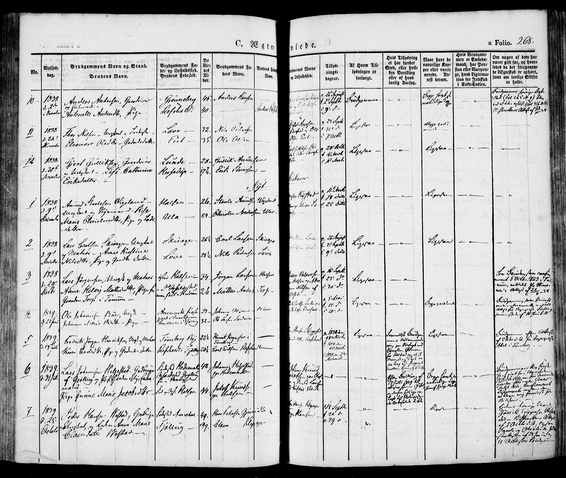 Tjølling kirkebøker, SAKO/A-60/F/Fa/L0006: Parish register (official) no. 6, 1835-1859, p. 268