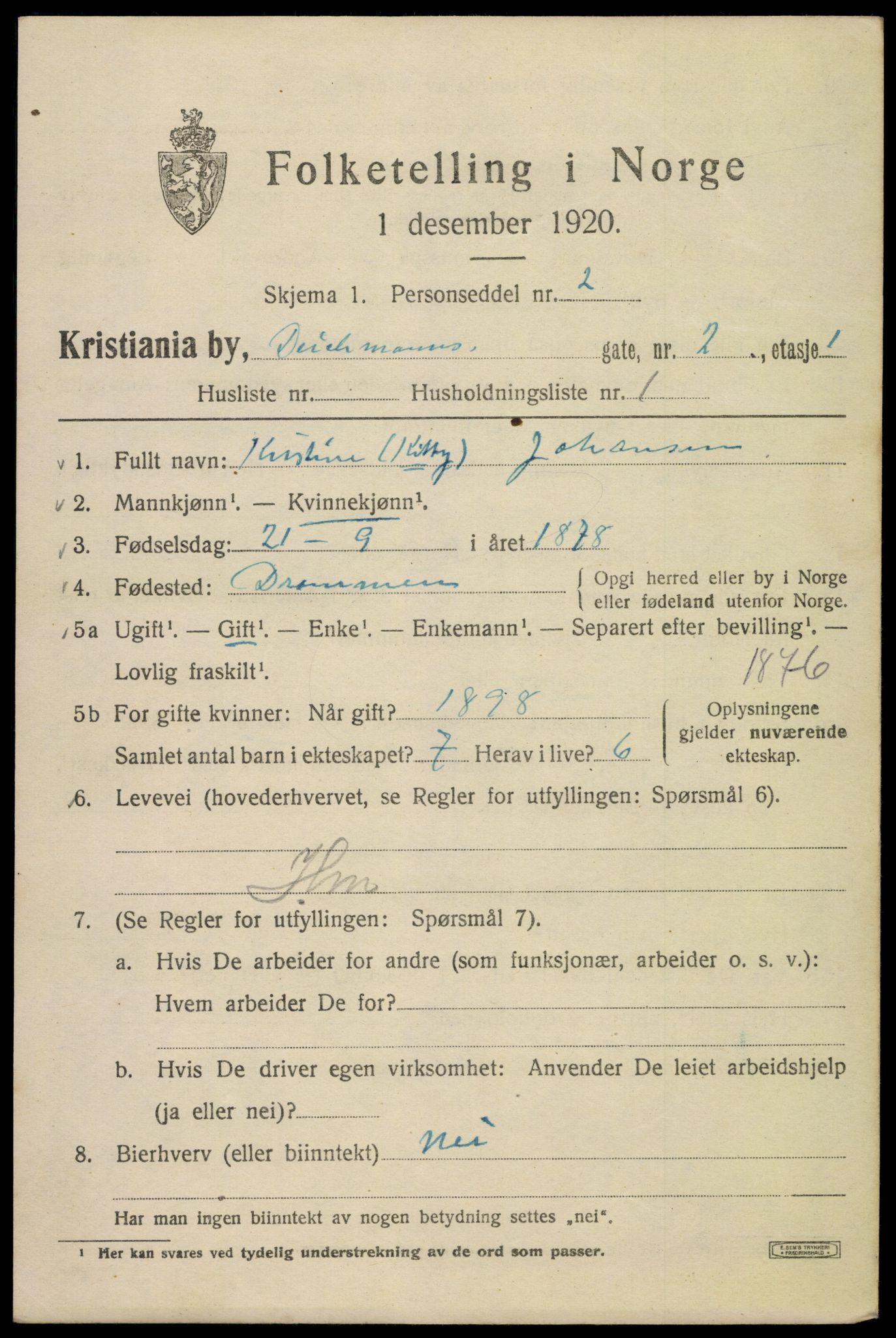 SAO, 1920 census for Kristiania, 1920, p. 197453